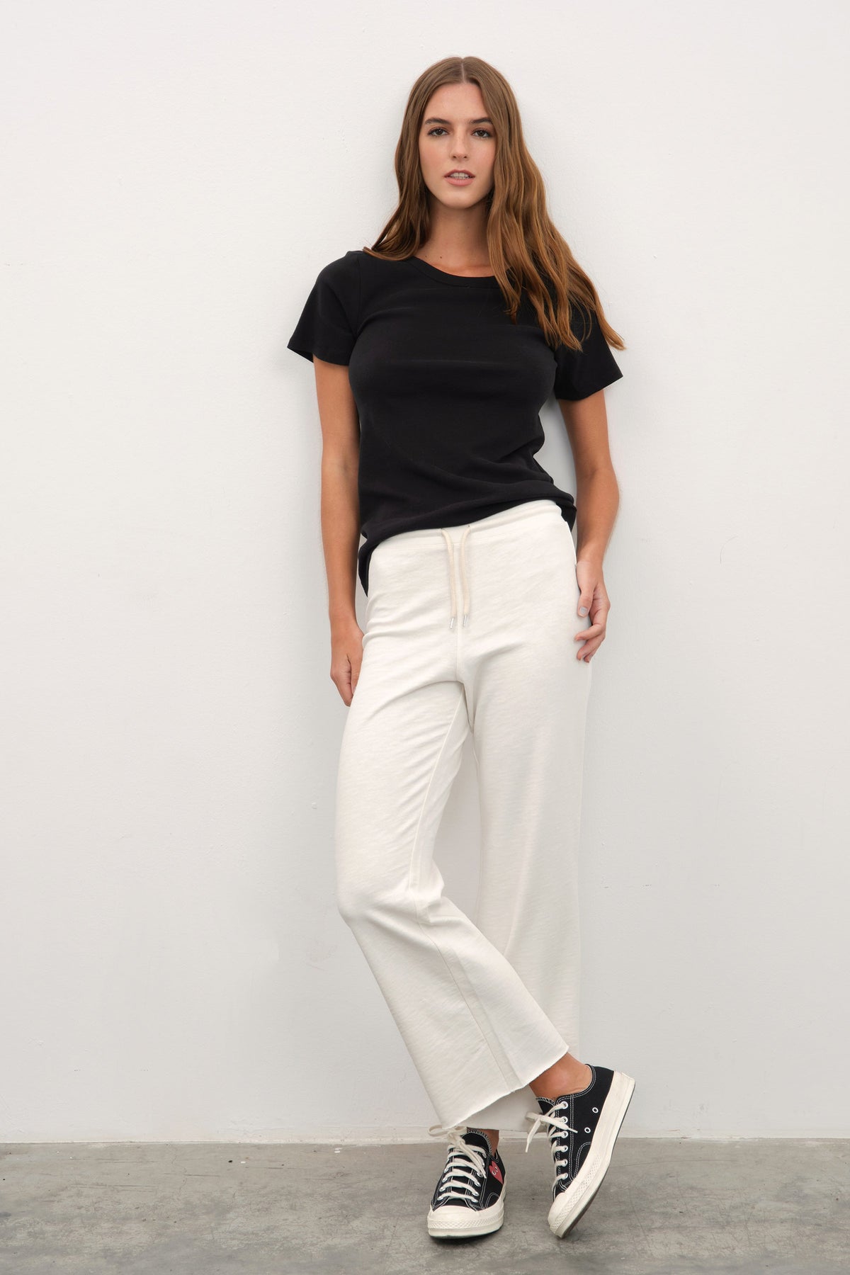 Cropped Flared Sweatpants in Slub Cotton French Terry