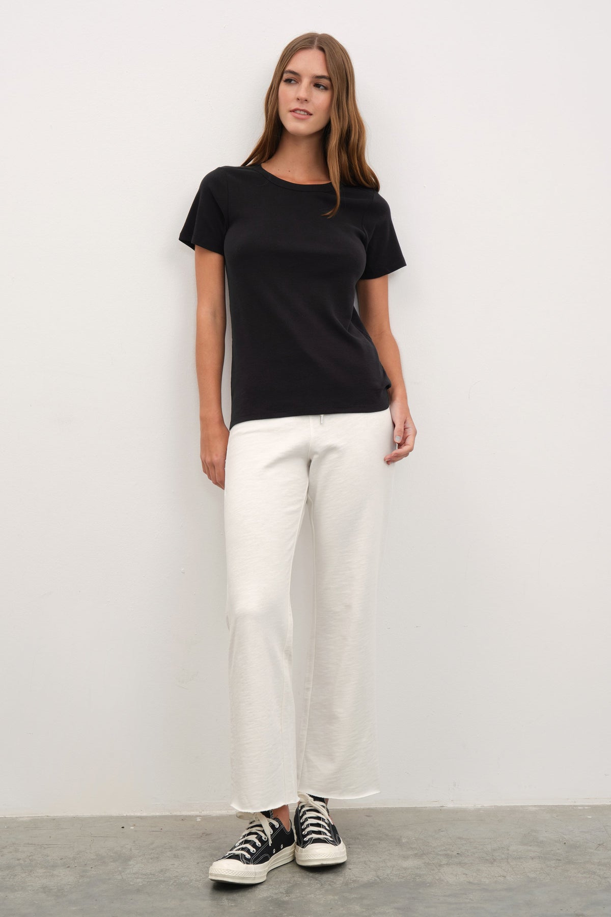 Crew Neck Fitted T-shirt in Micro-Ribbed Cotton