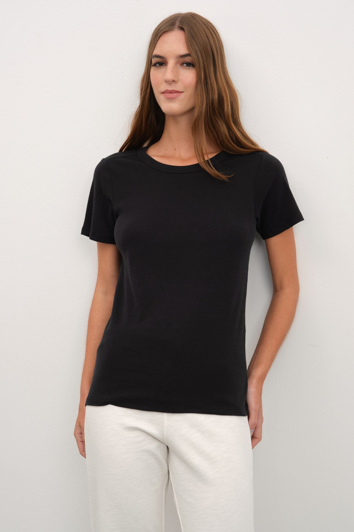 Crew Neck Fitted T-shirt in Micro-Ribbed Cotton