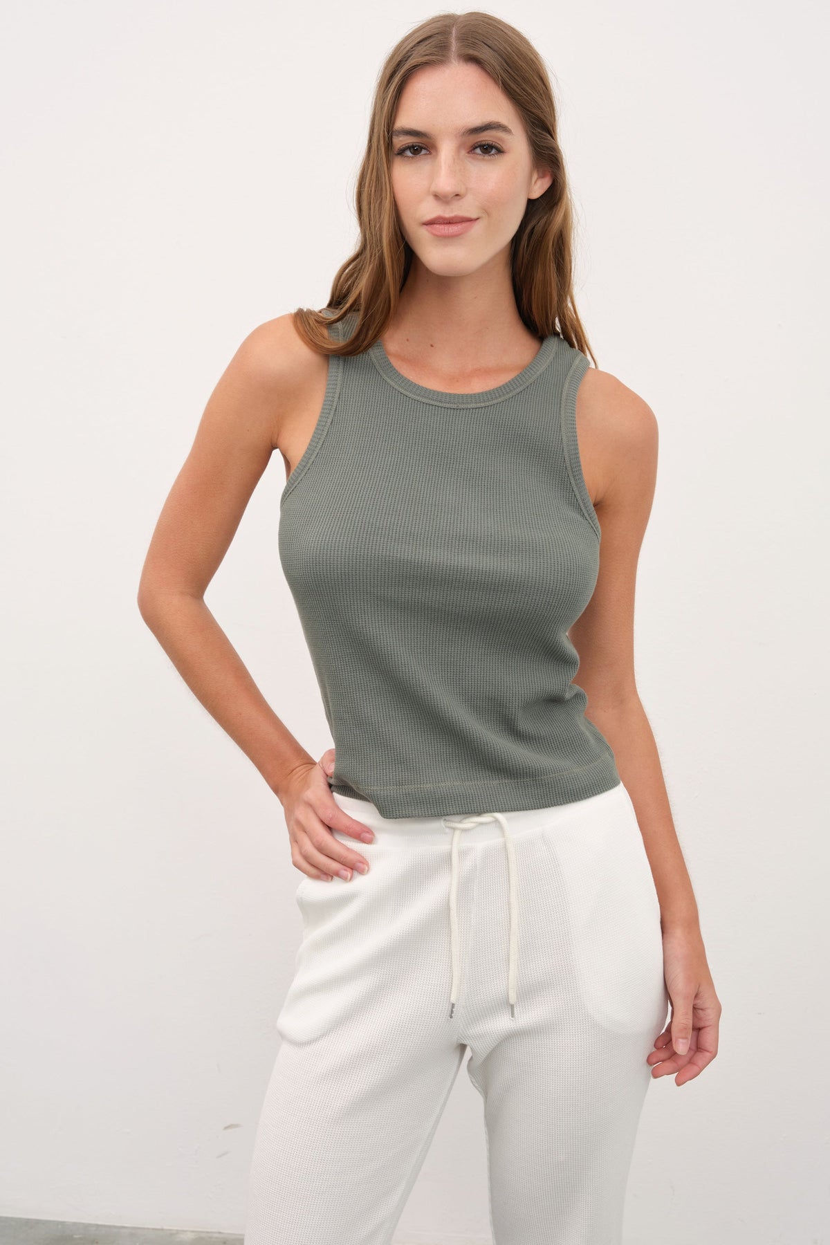Cropped Tank Top in Waffle Cotton