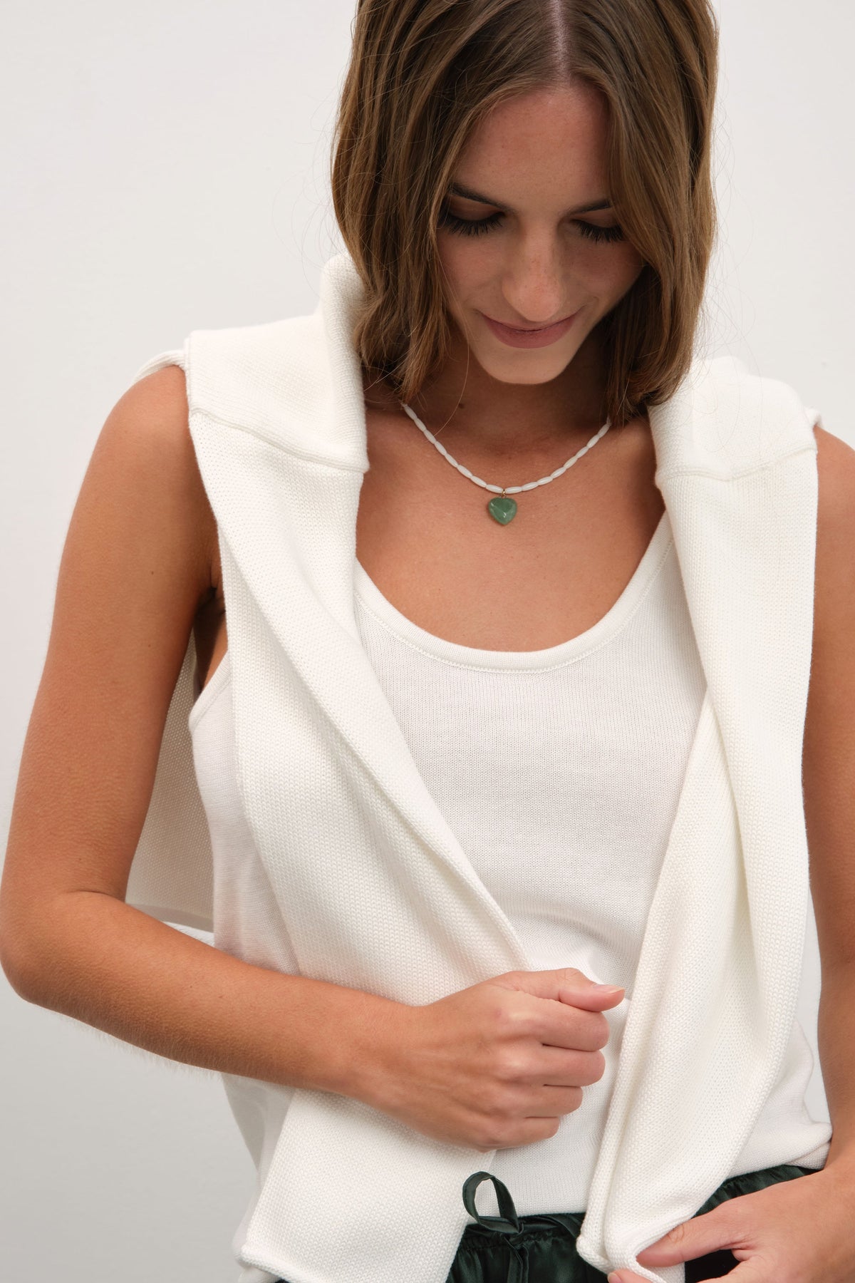 White Coral Aventurine Heart Necklace