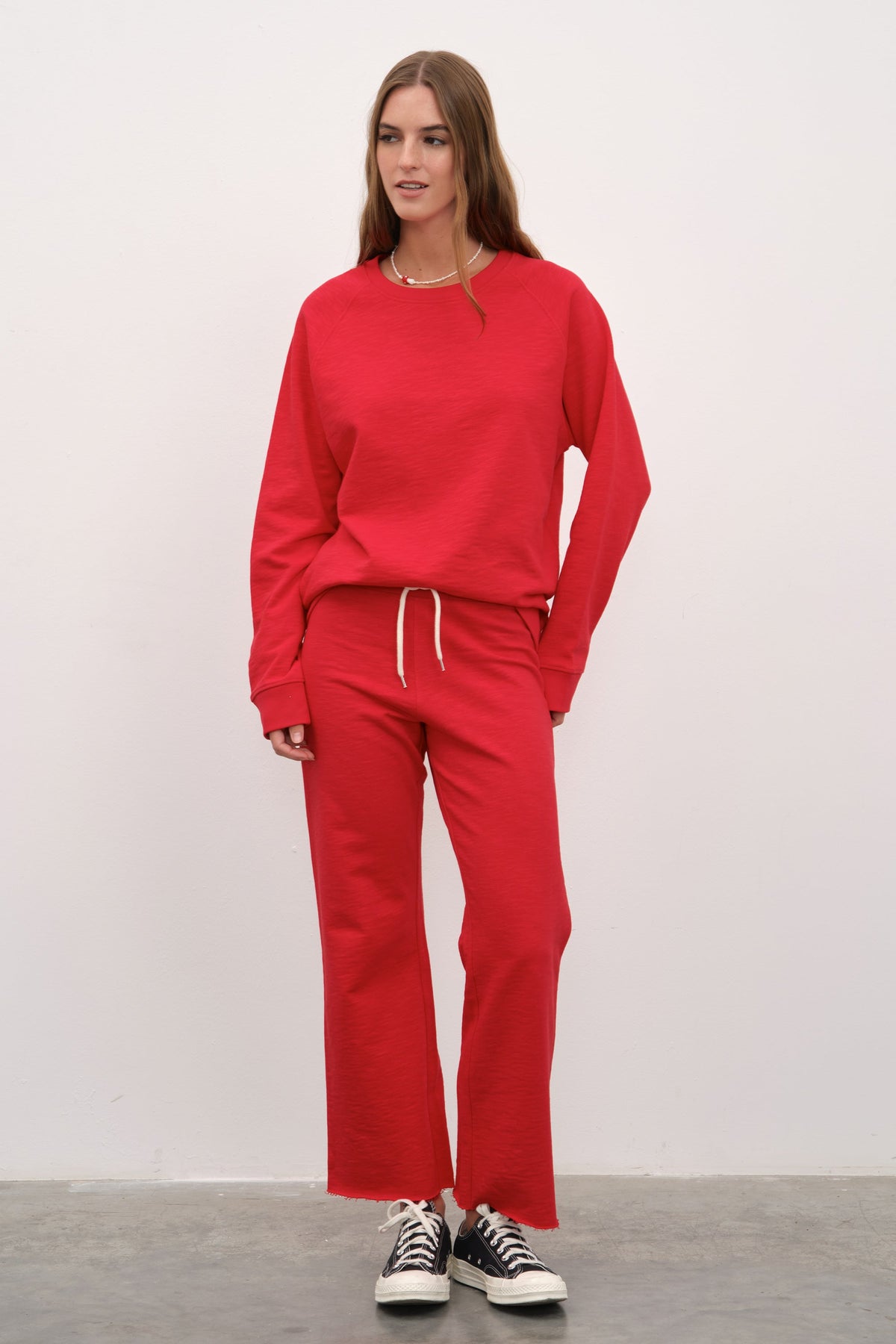 Cropped Flared Sweatpants in Slub Cotton French Terry