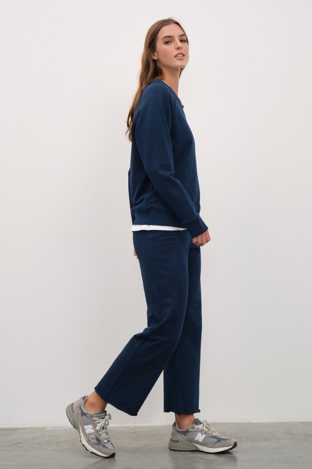 Cropped Flared Sweatpants in Slub Cotton French Terry