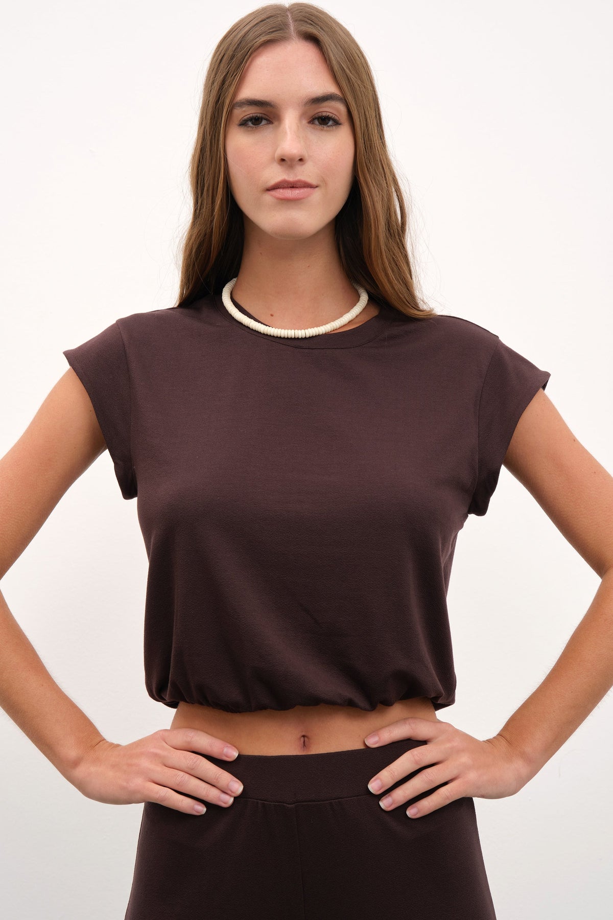 Capped Shoulder Crop Crepe TENCEL™  T-shirt