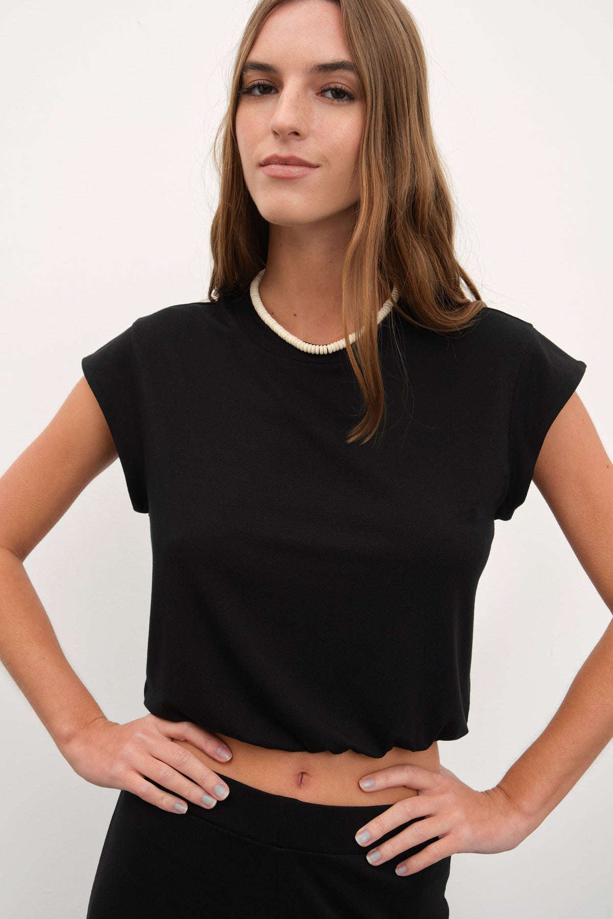Capped Shoulder Crop Crepe TENCEL™  T-shirt