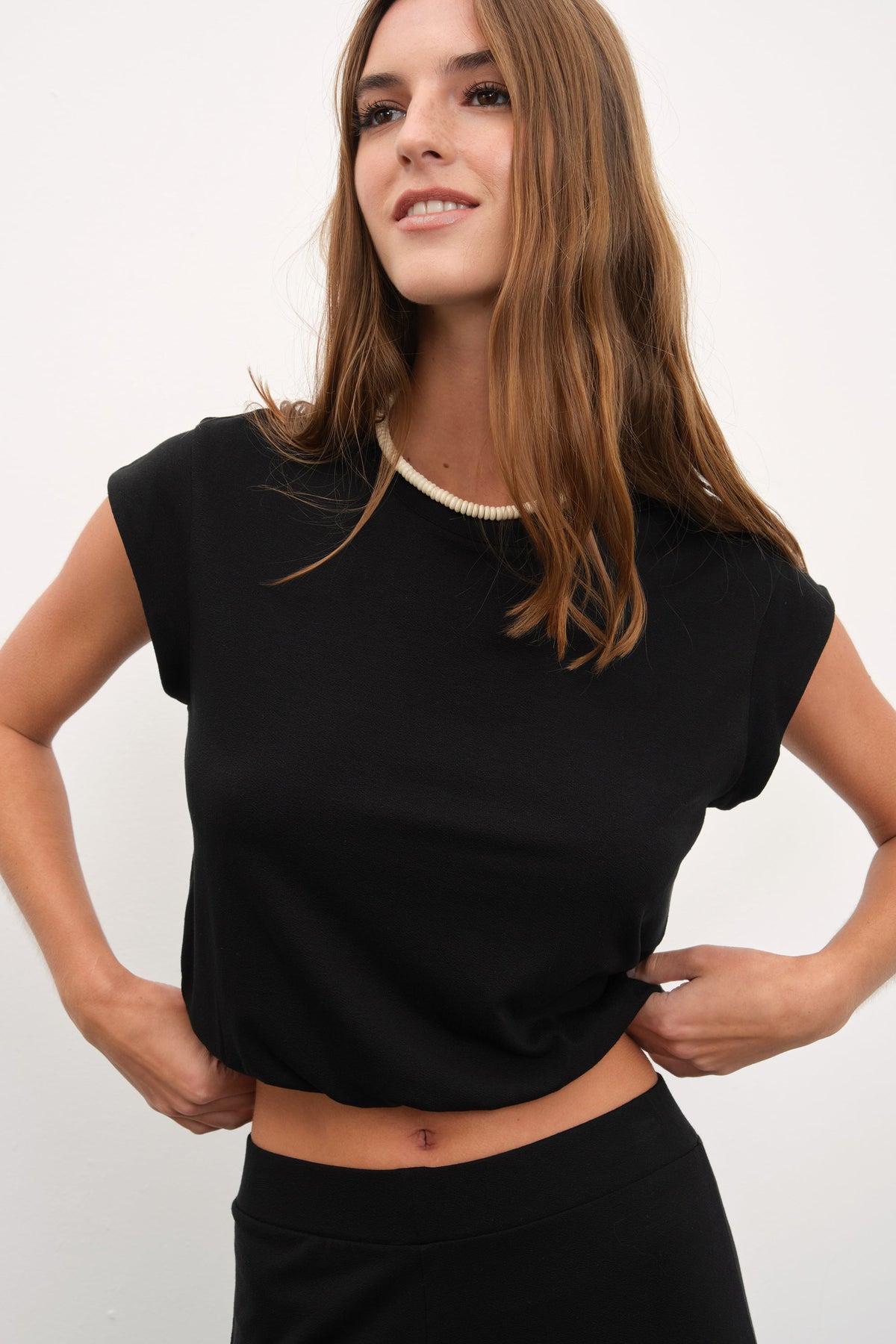 Capped Shoulder Crop Crepe TENCEL™  T-shirt