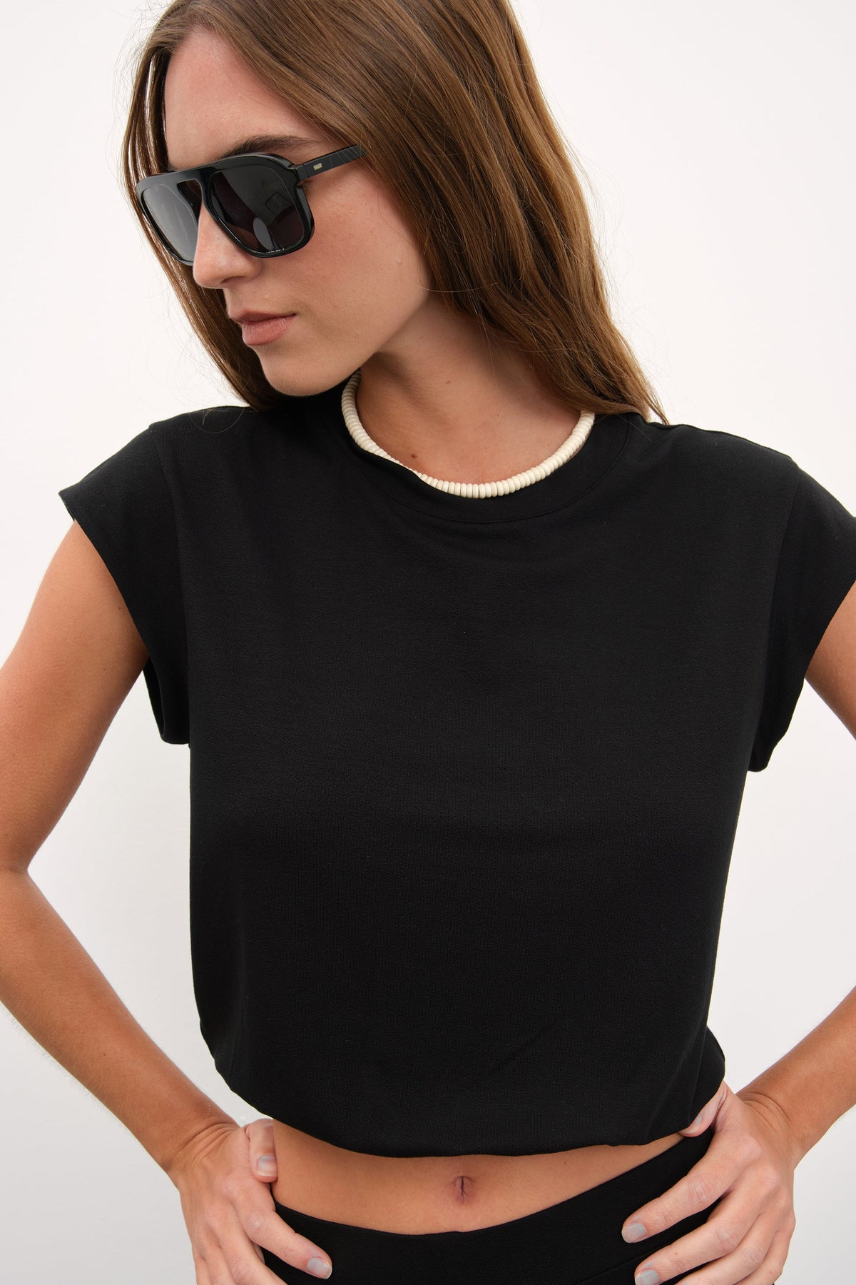 Capped Shoulder Crop Crepe TENCEL™  T-shirt