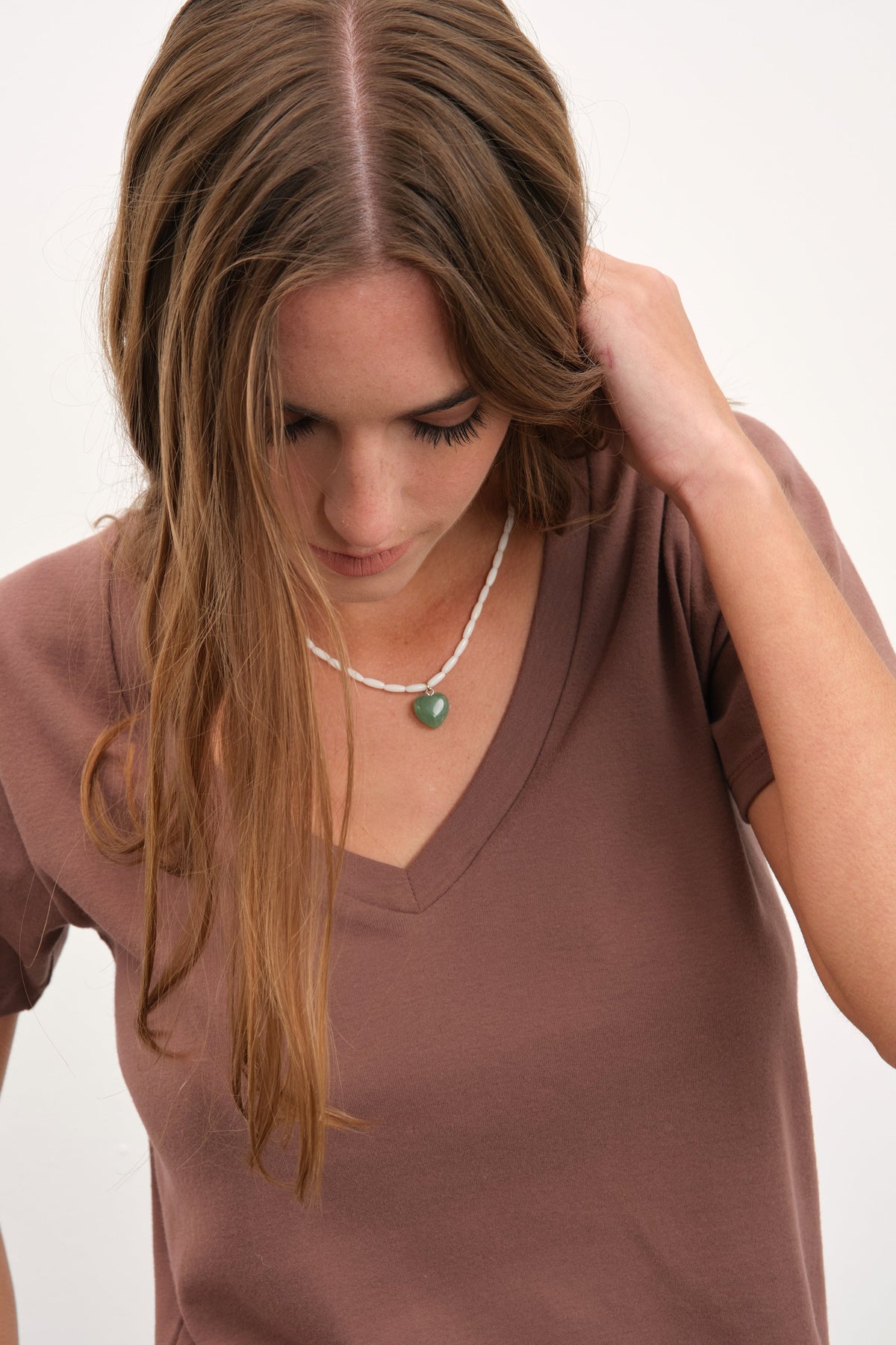 V Neck Fitted T-shirt in Micro-Ribbed Cotton