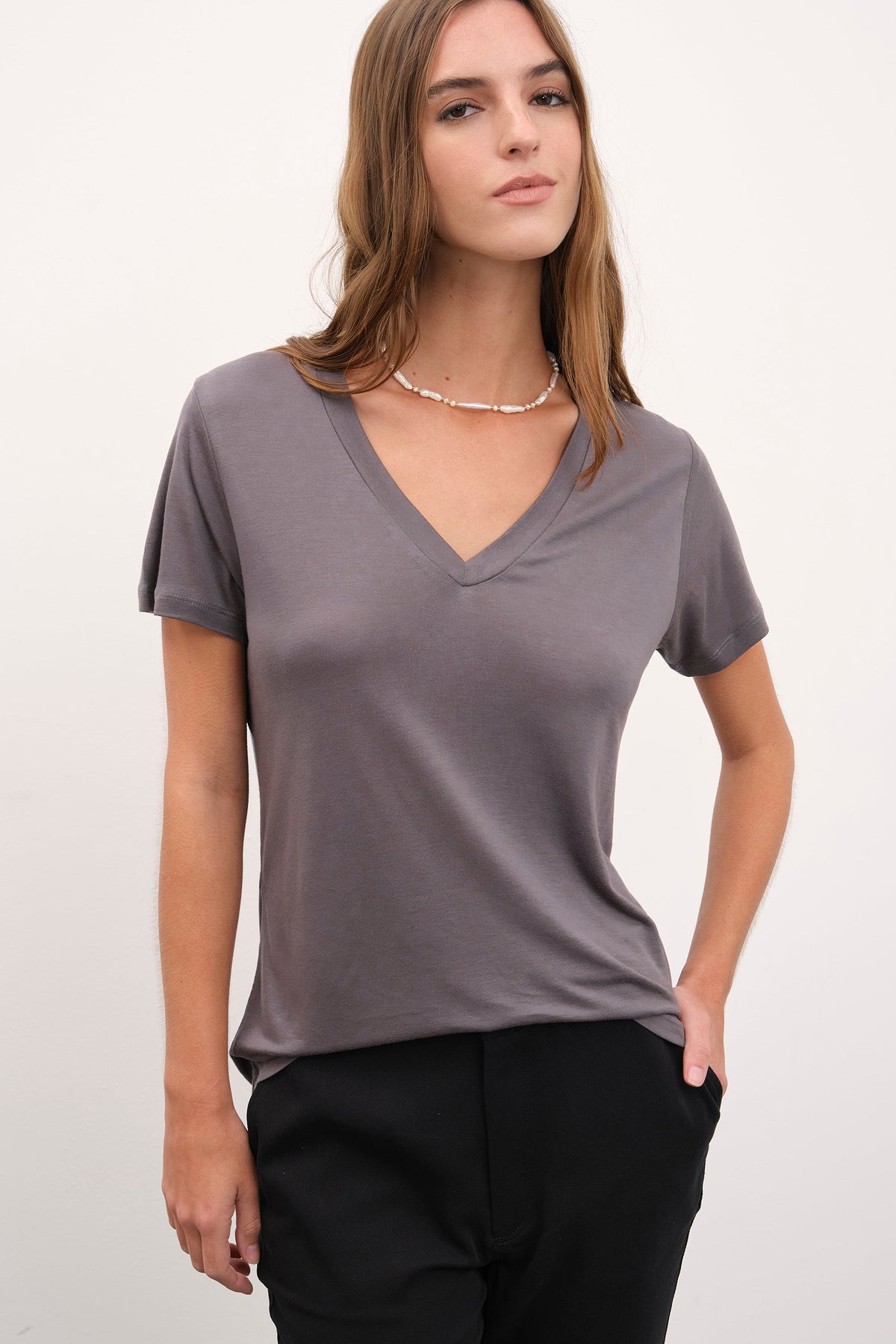 V Neck T-shirt in Lyocell (TENCEL™)