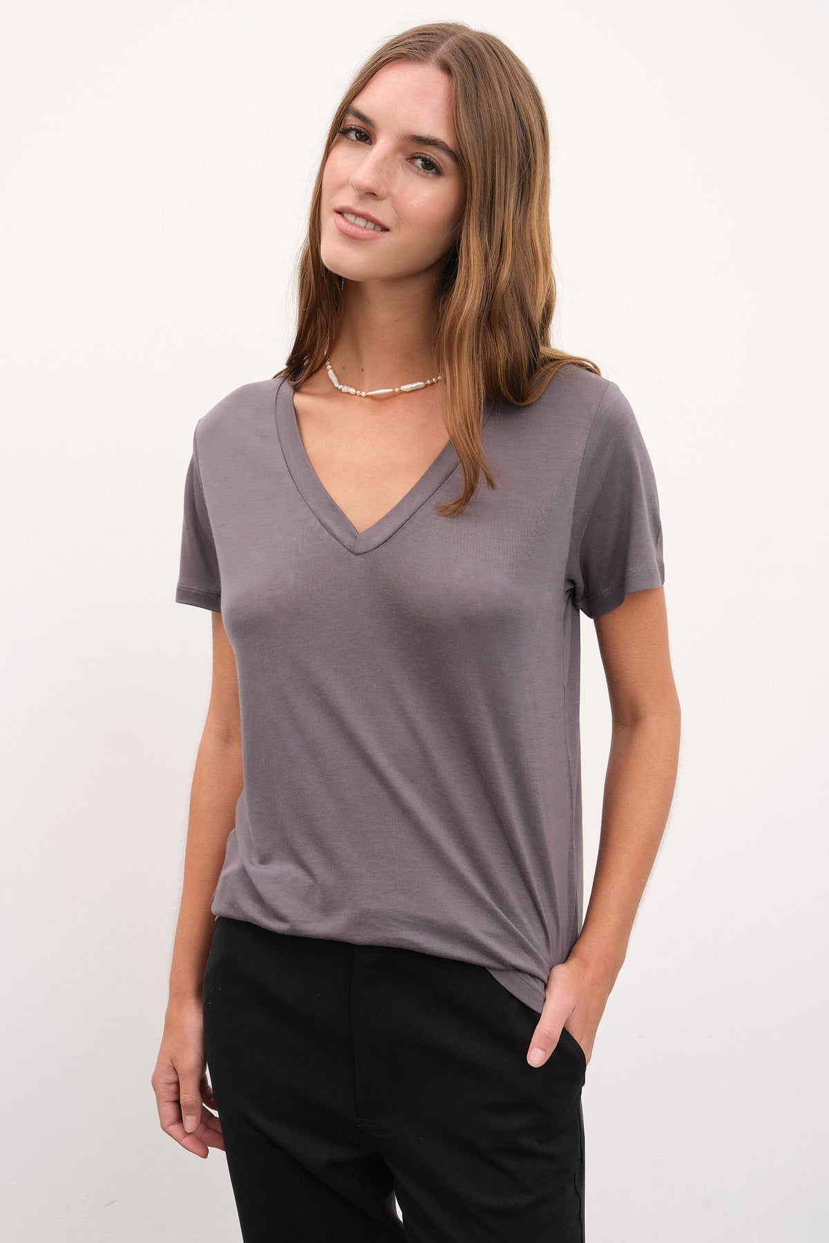 V Neck T-shirt in Lyocell (TENCEL™)