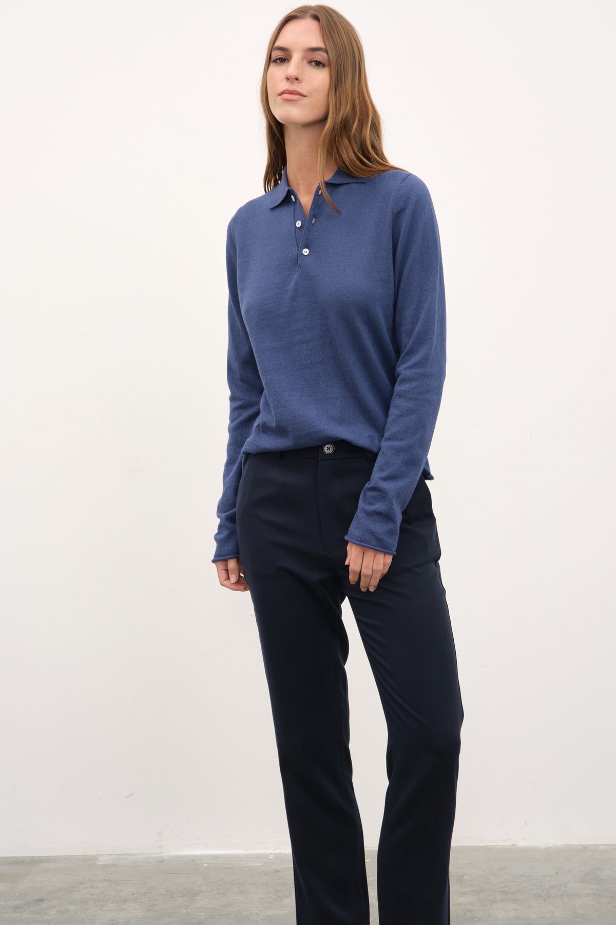 Polo Neck Lightweight Unisex Sweater in Cotton Linen Blend