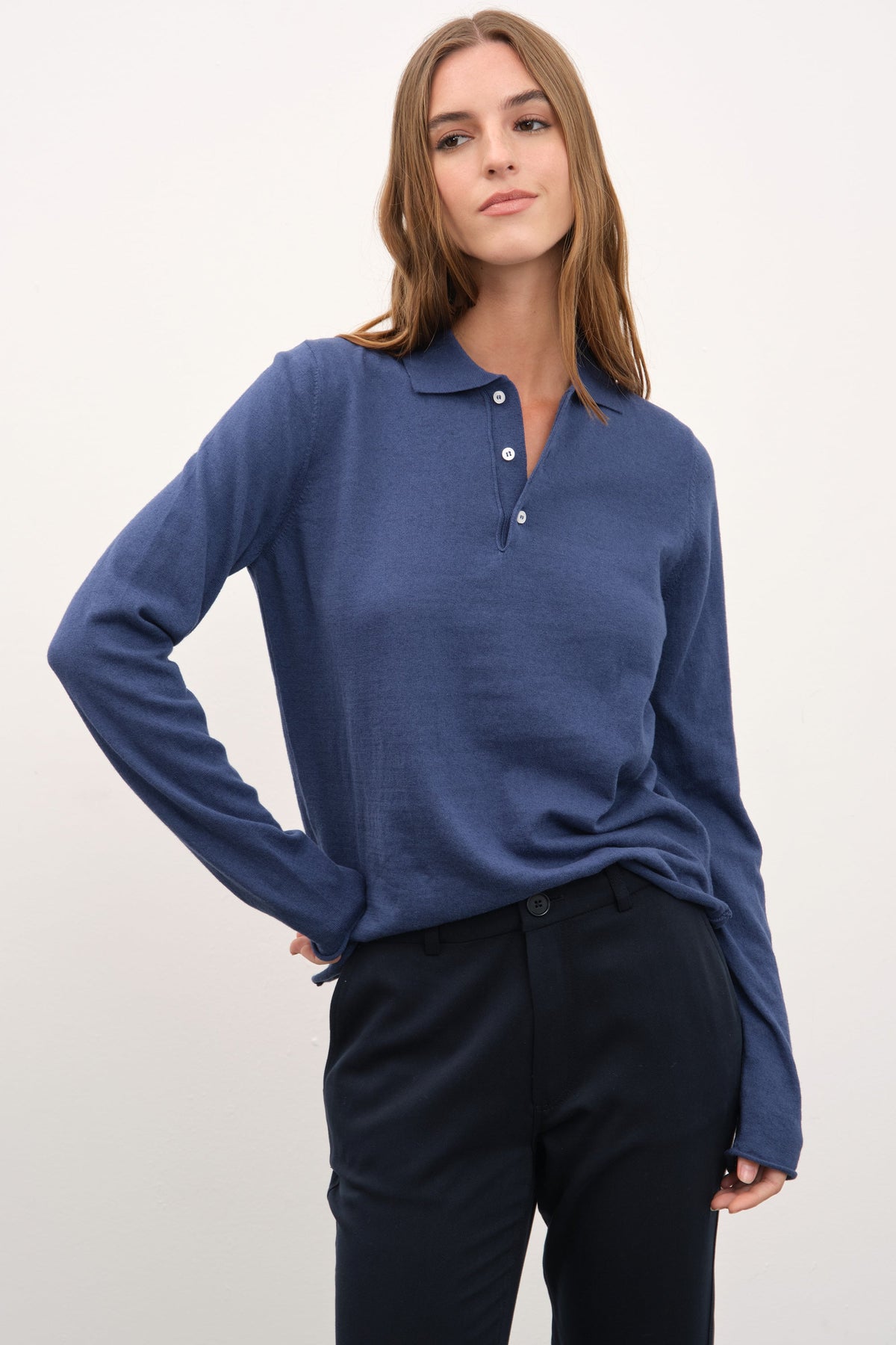 Polo Neck Lightweight Unisex Sweater in Cotton Linen Blend