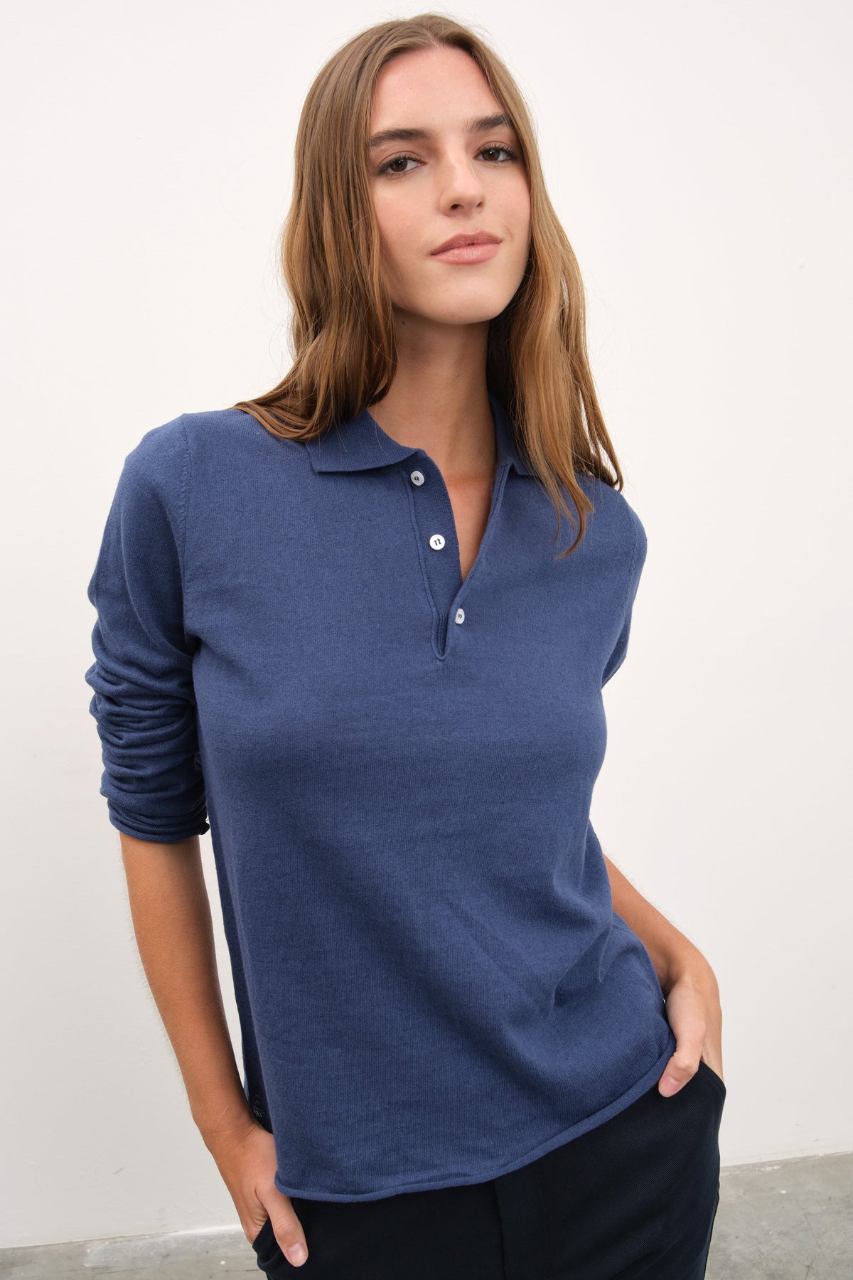 Polo Neck Lightweight Unisex Sweater in Cotton Linen Blend