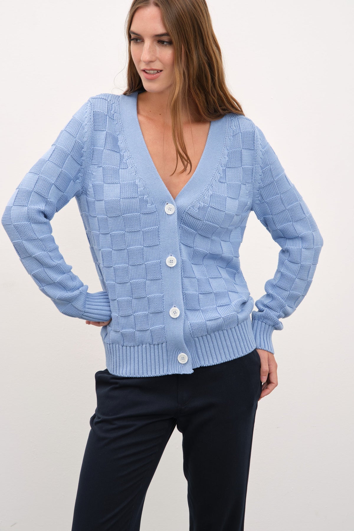Checker Cardigan in Cotton Modal Blend