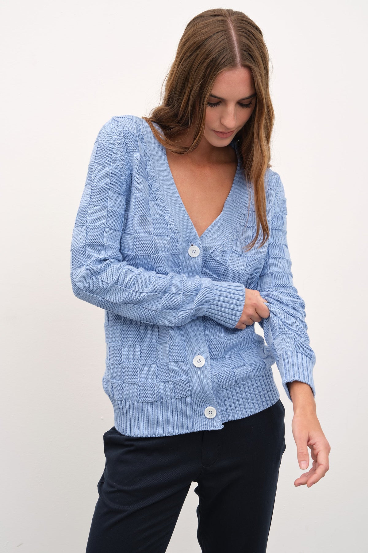Checker Cardigan in Cotton Modal Blend