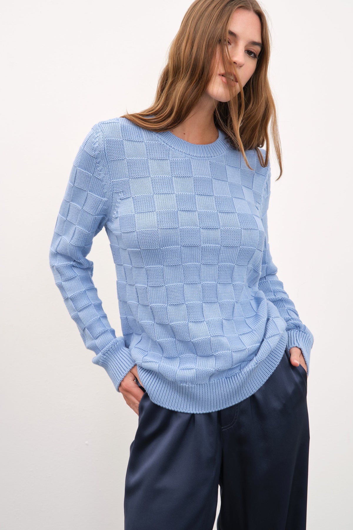 Checker Sweater in Cotton Modal Blend