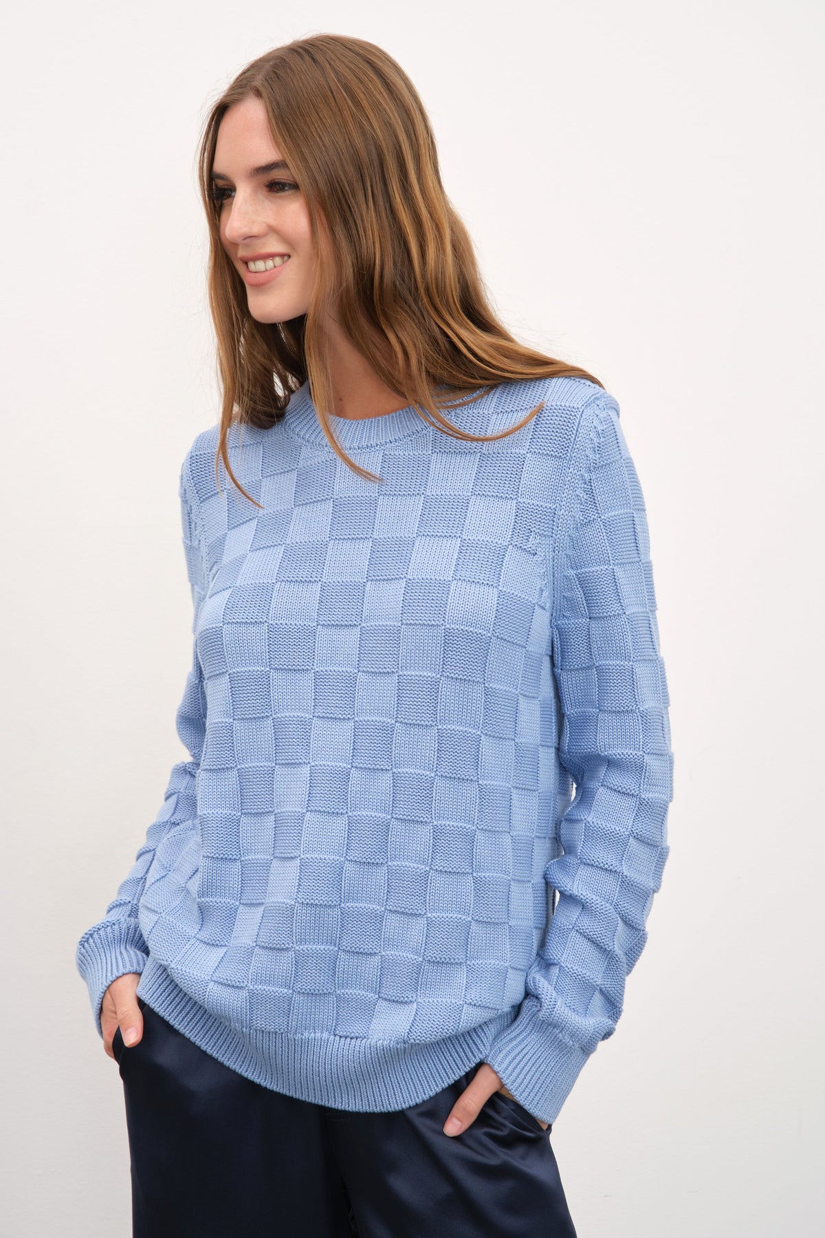 Checker Sweater in Cotton Modal Blend