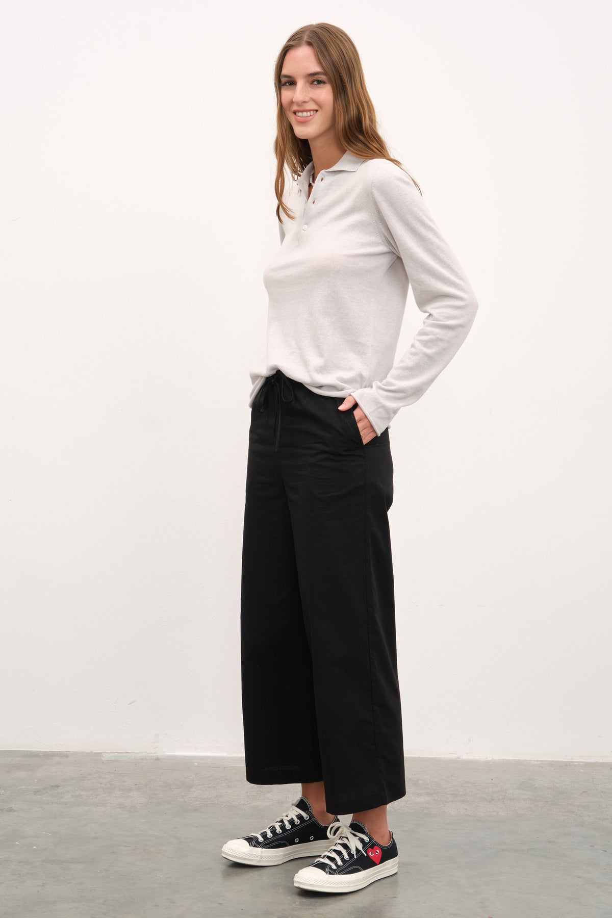 Pull-On Cropped Palazzo Poplin Pants