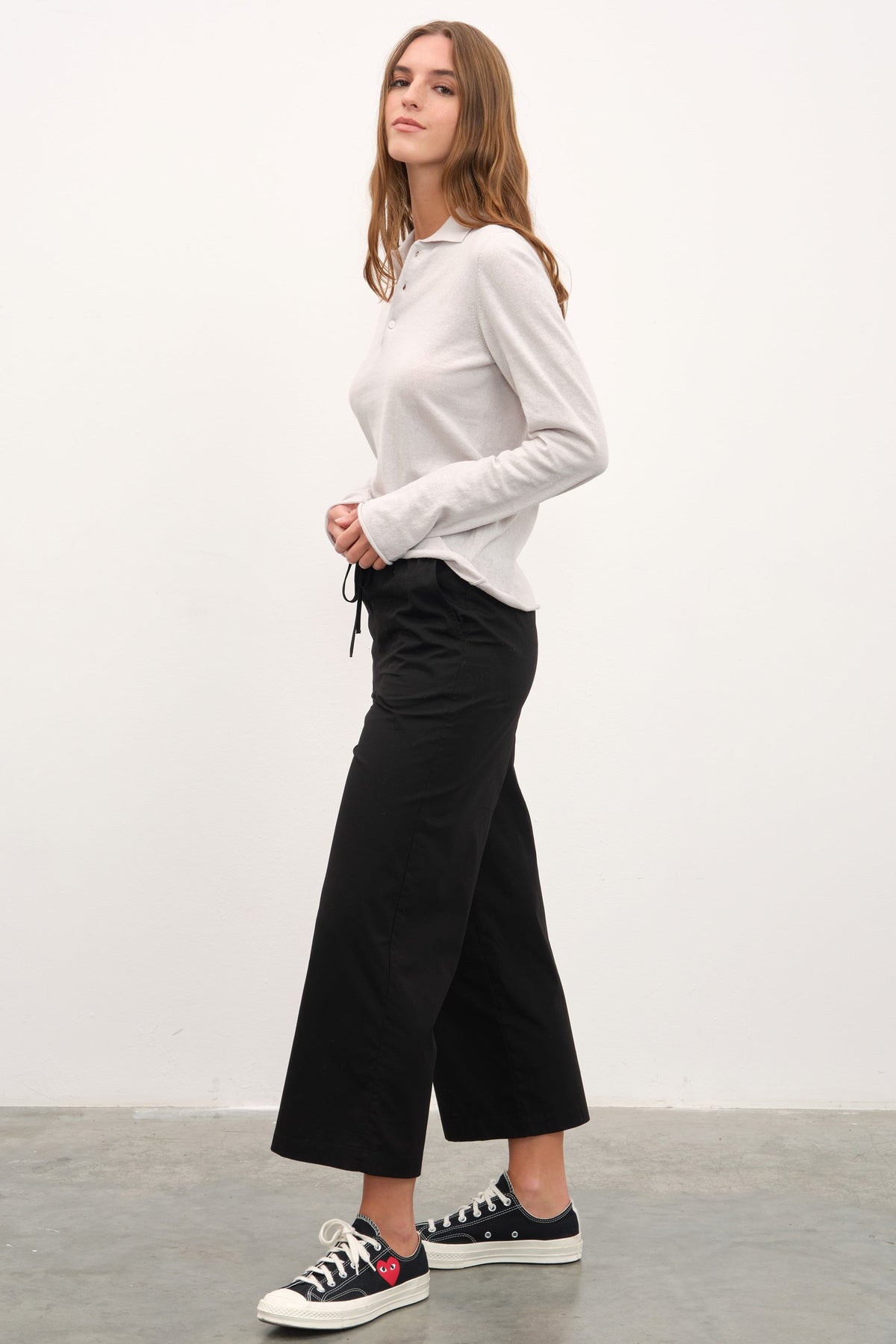Pull-On Cropped Palazzo Poplin Pants