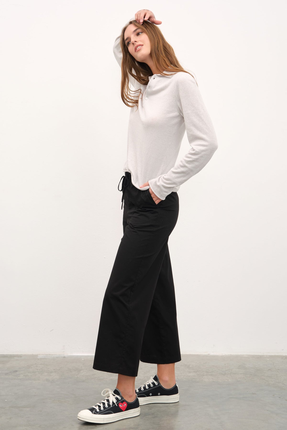 Pull-On Cropped Palazzo Poplin Pants