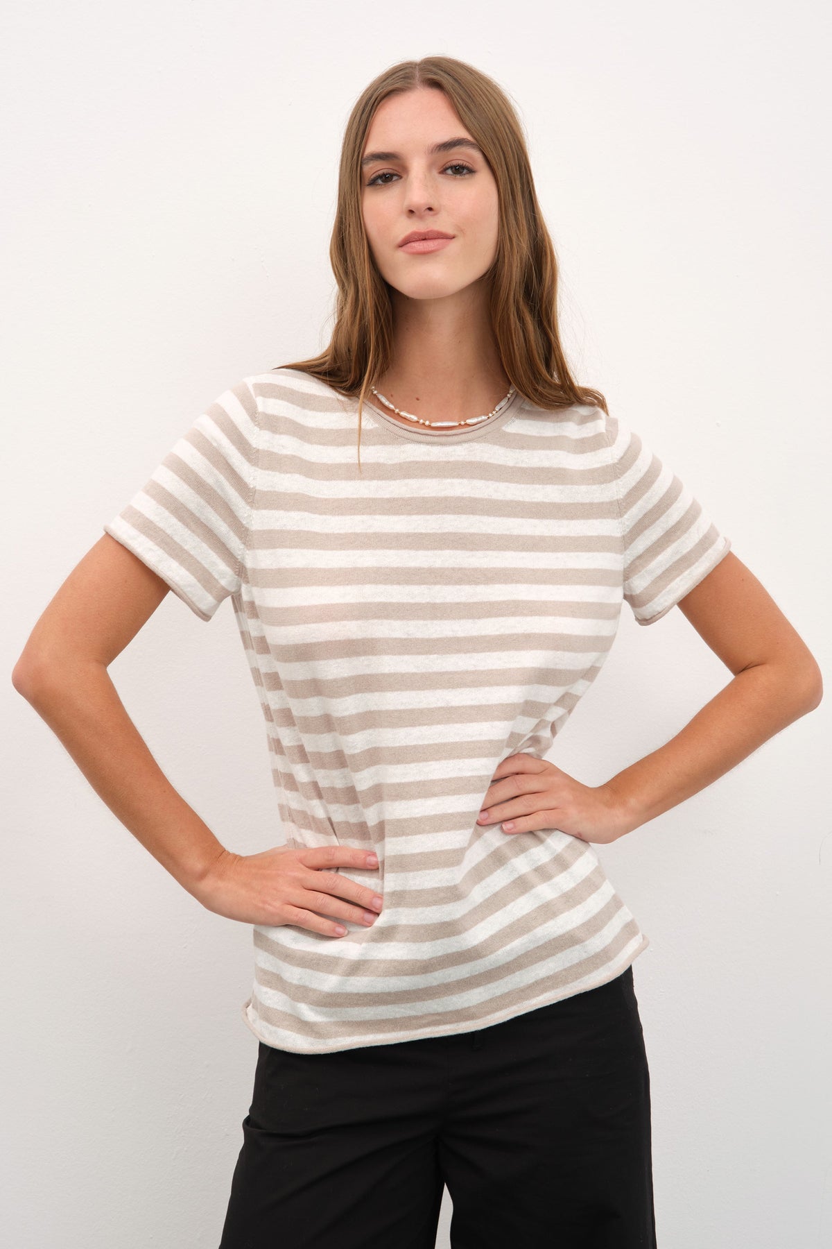 Striped Knit T-shirt in Cotton Linen Blend
