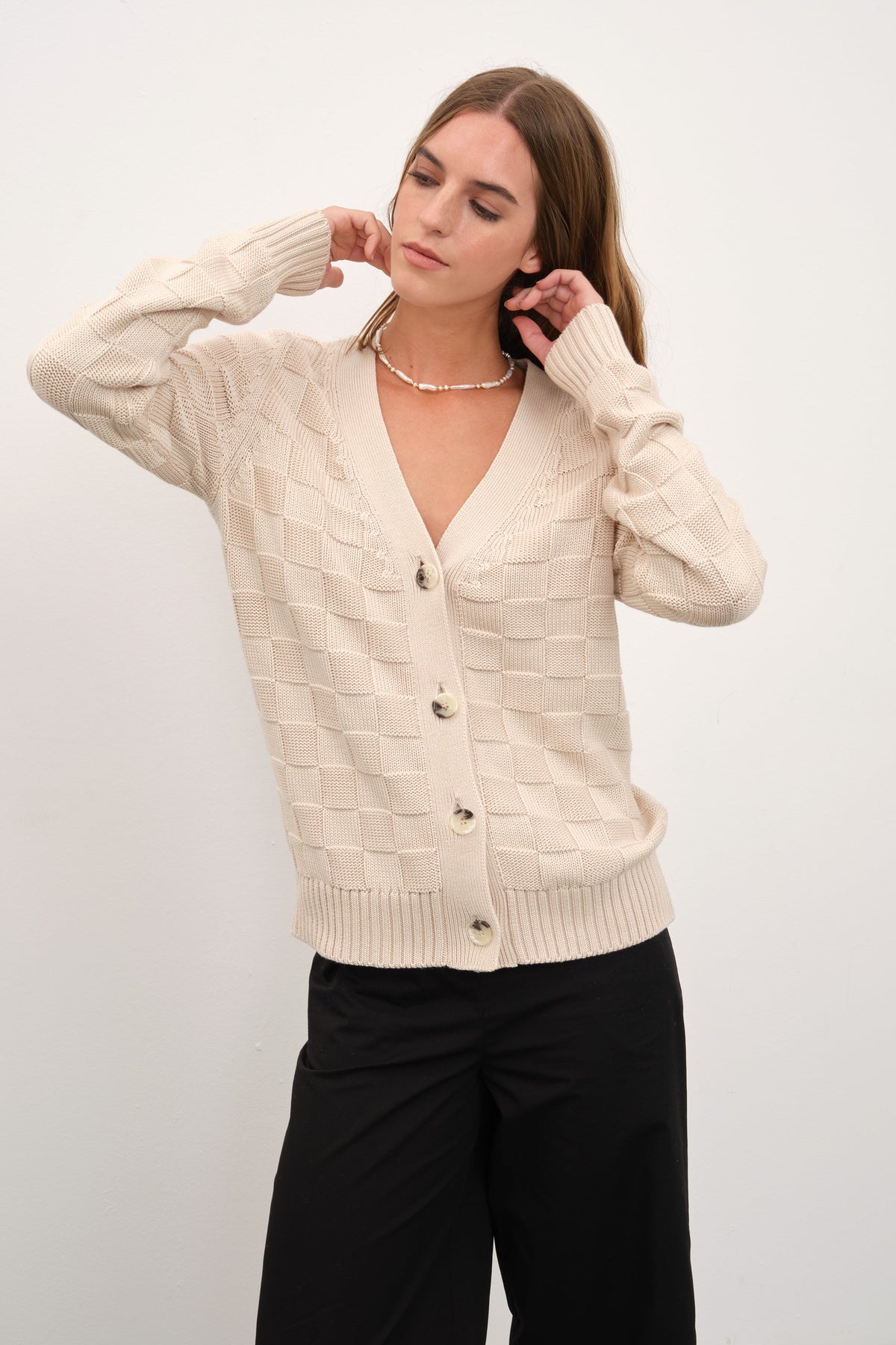 Checker Cardigan in Cotton Modal Blend
