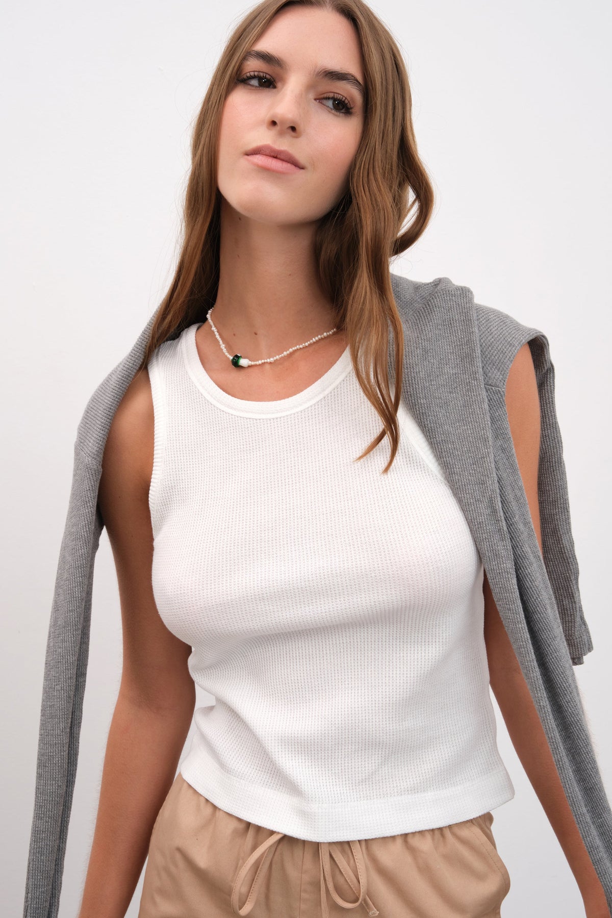 Cropped Tank Top in Waffle Cotton