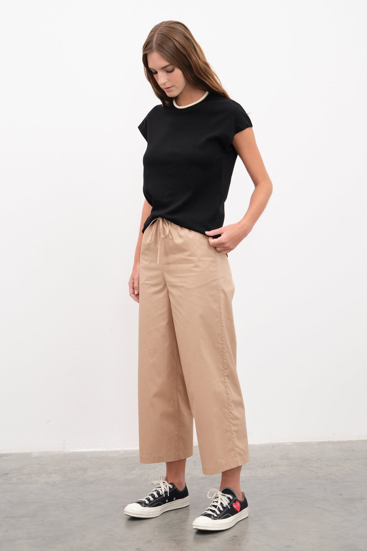 Capped Shoulder T-shirt in Micro-Ribbed Cotton