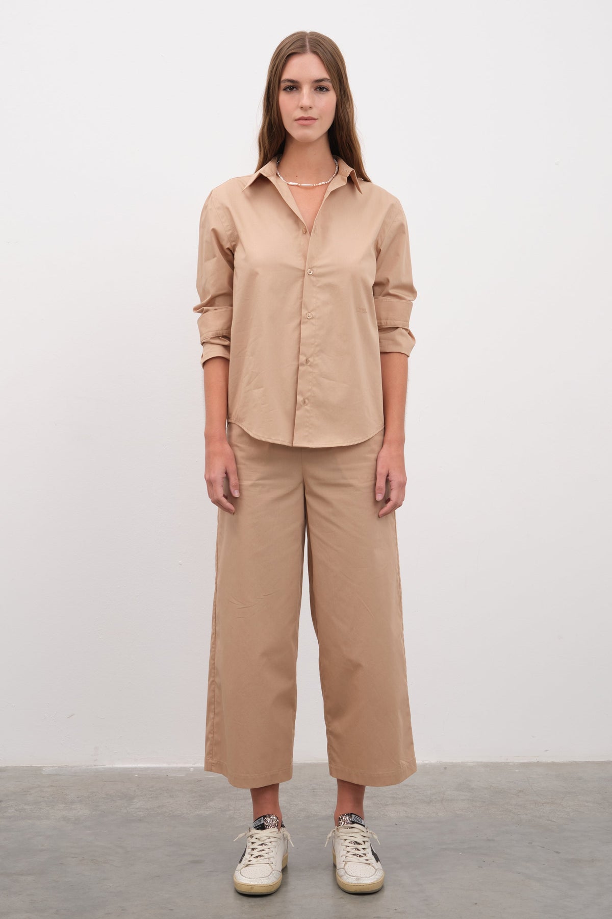 Pull-On Cropped Palazzo Poplin Pants