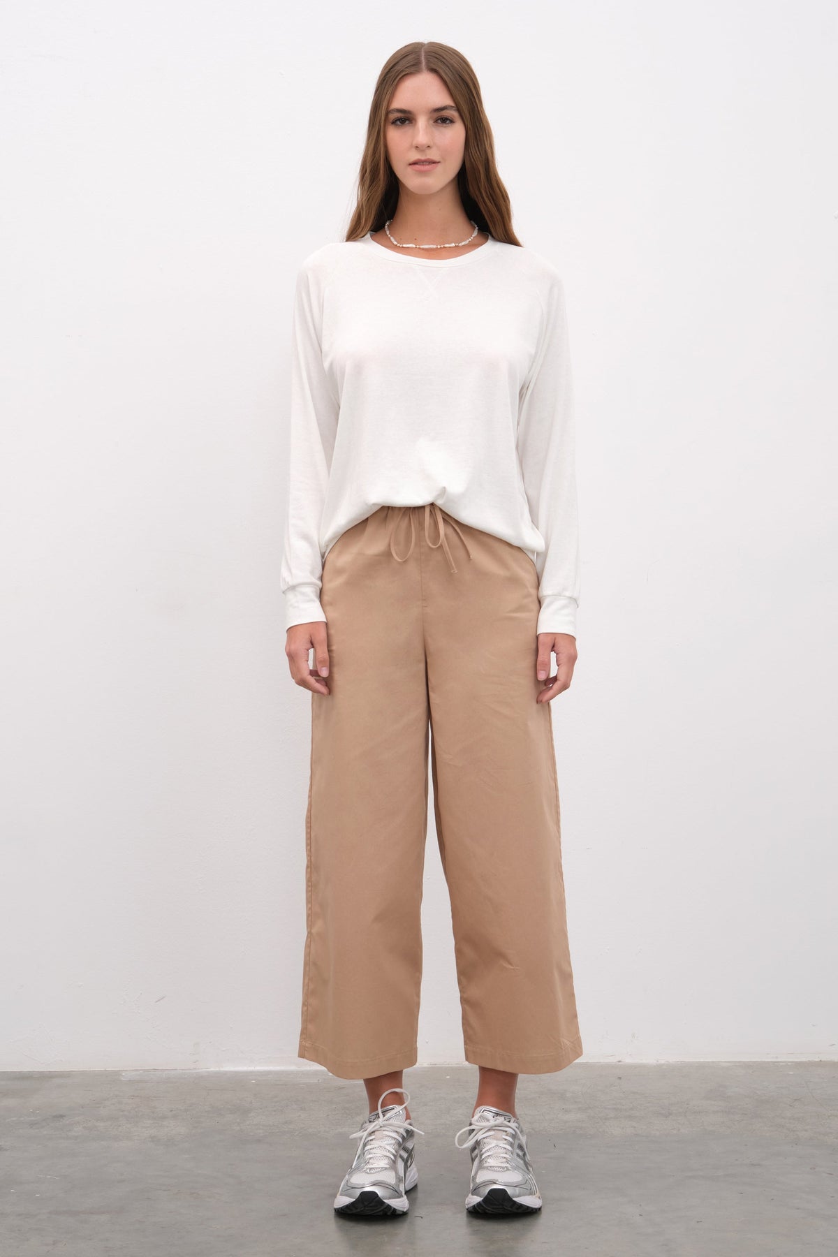 Pull-On Cropped Palazzo Poplin Pants