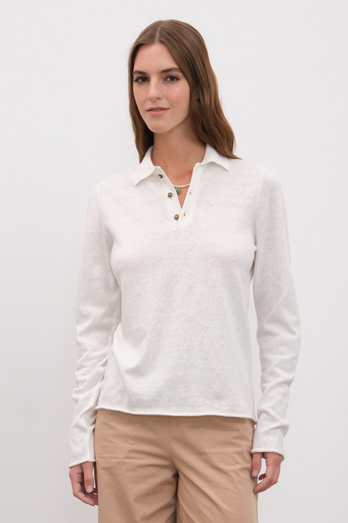 Polo Neck Lightweight Unisex Sweater in Cotton Linen Blend