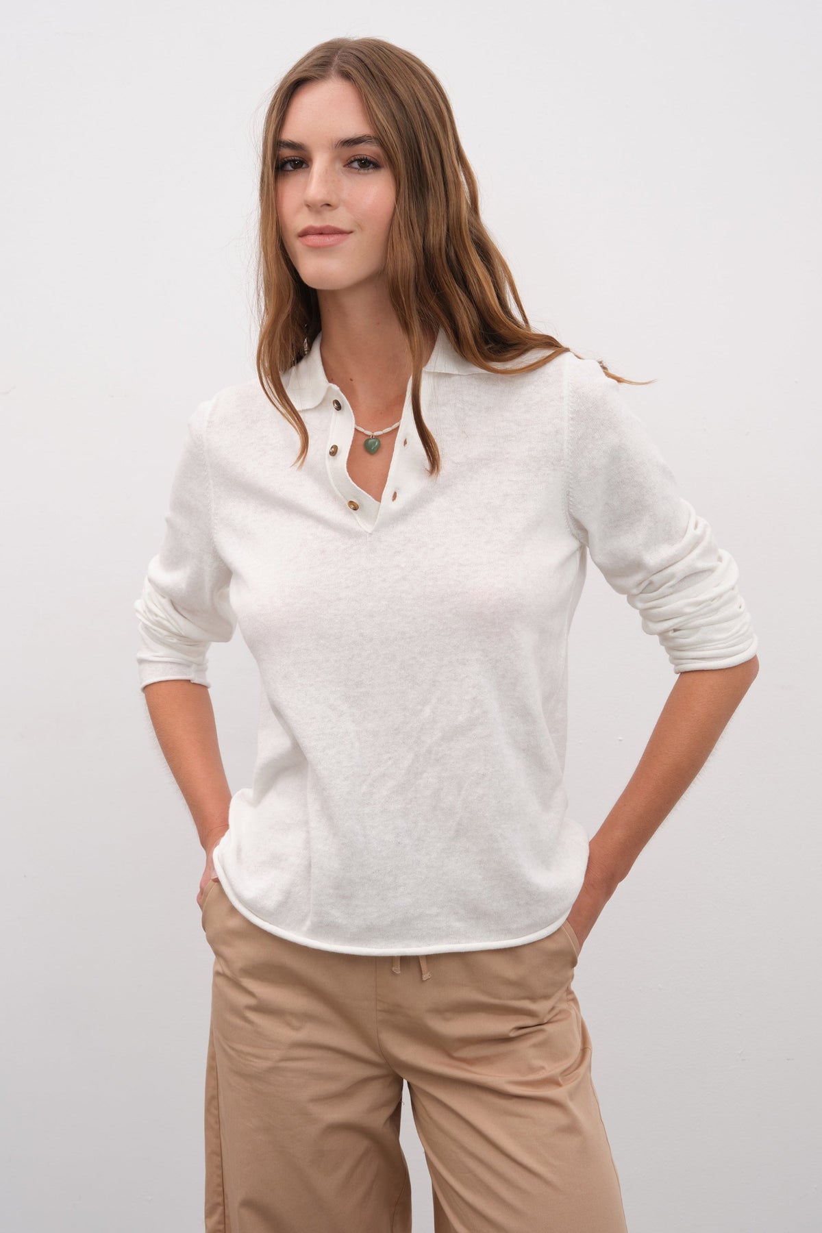Polo Neck Lightweight Unisex Sweater in Cotton Linen Blend