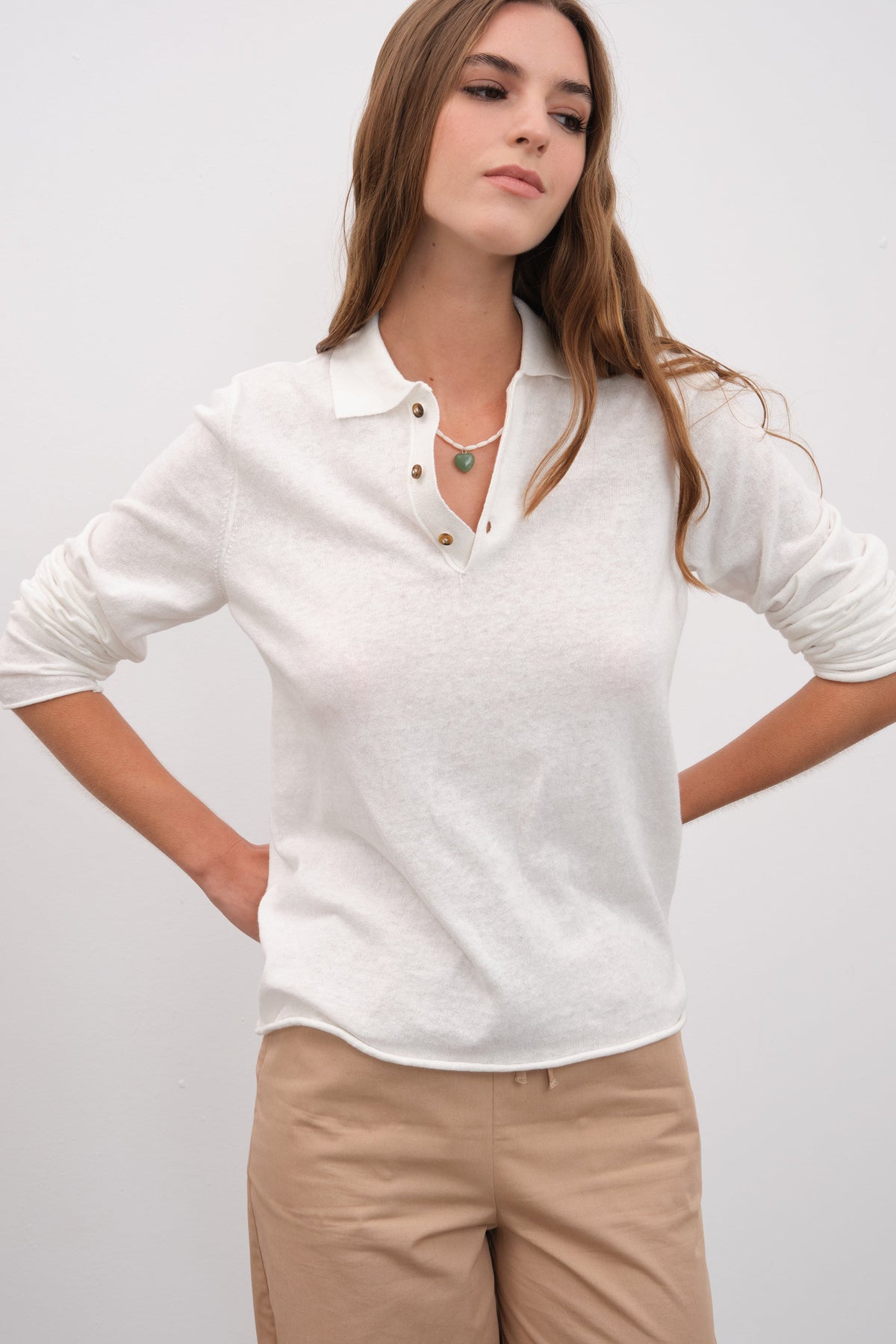 Polo Neck Lightweight Unisex Sweater in Cotton Linen Blend