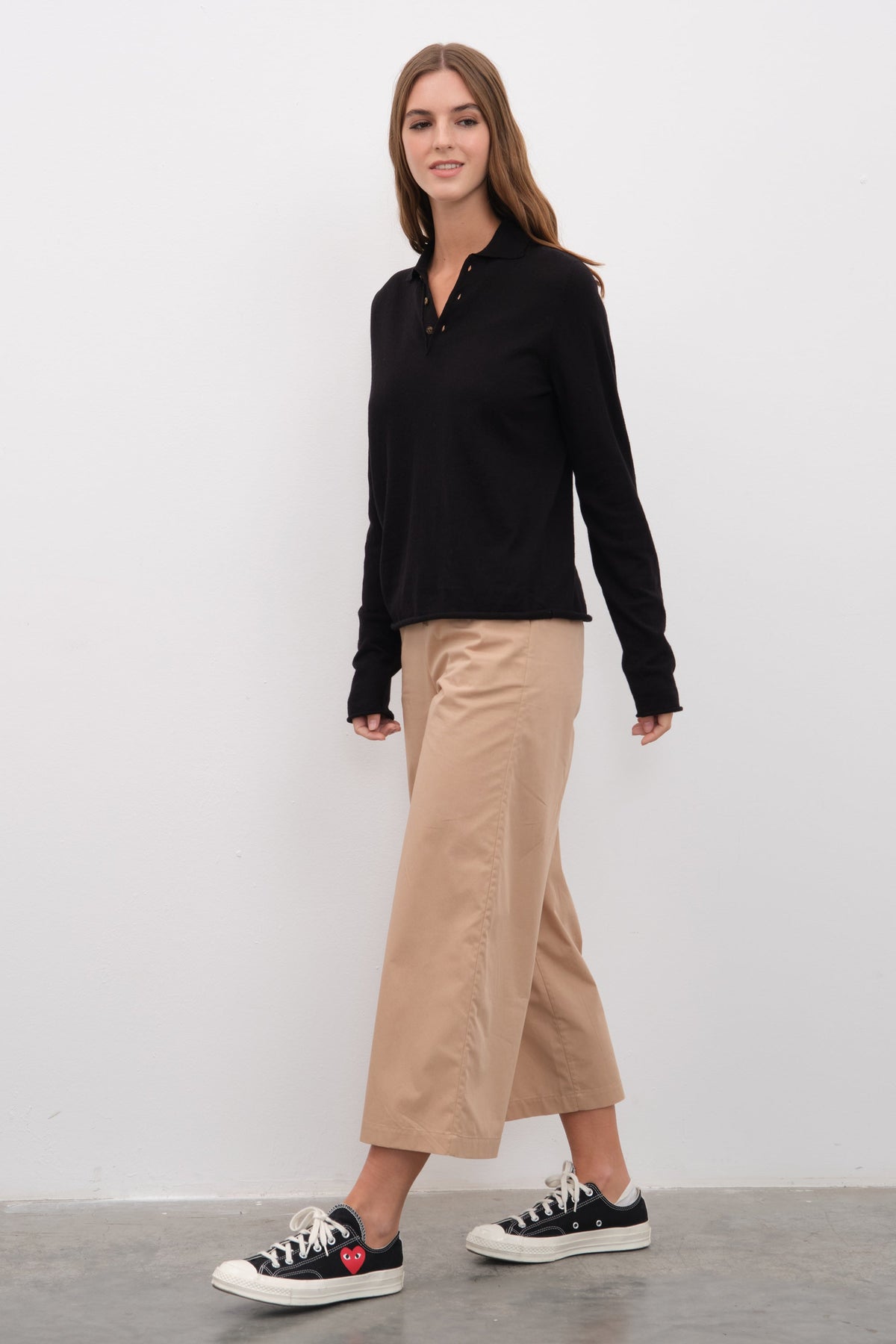 Polo Neck Lightweight Unisex Sweater in Cotton Linen Blend
