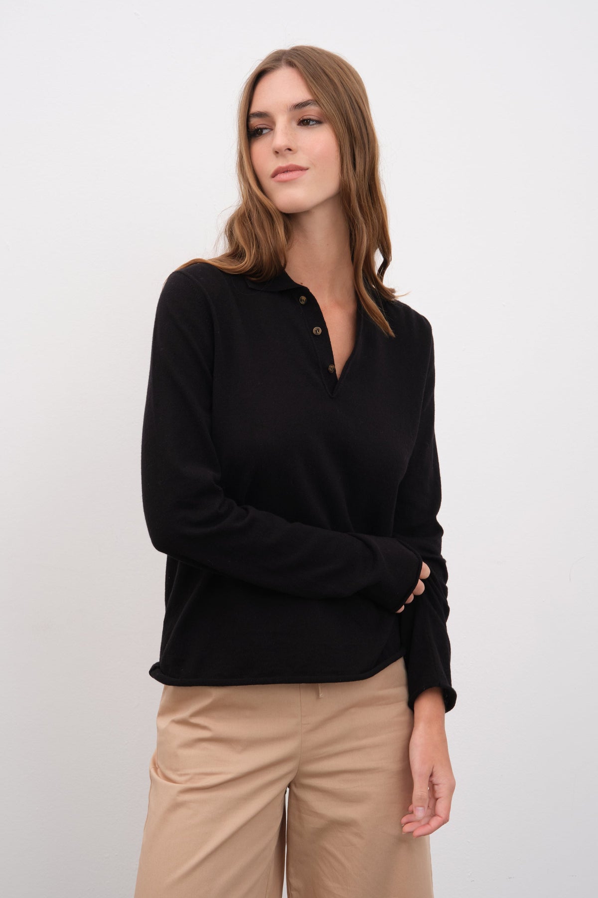 Polo Neck Lightweight Unisex Sweater in Cotton Linen Blend