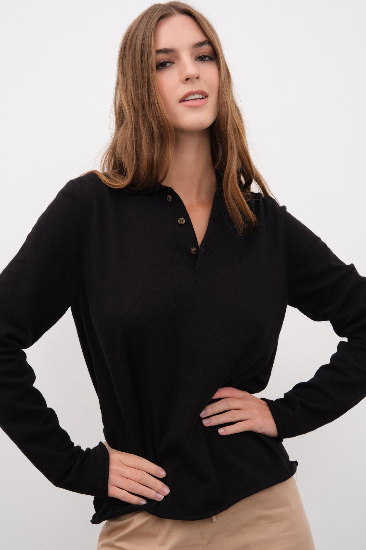 Polo Neck Lightweight Unisex Sweater in Cotton Linen Blend