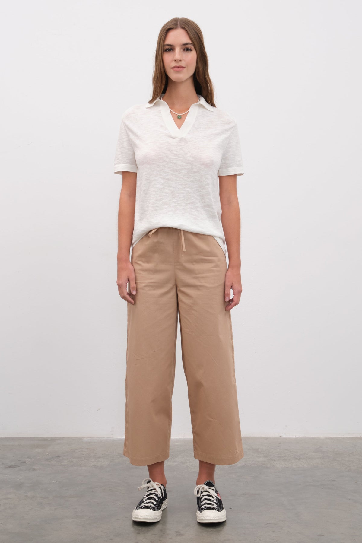 Pull-On Cropped Palazzo Poplin Pants