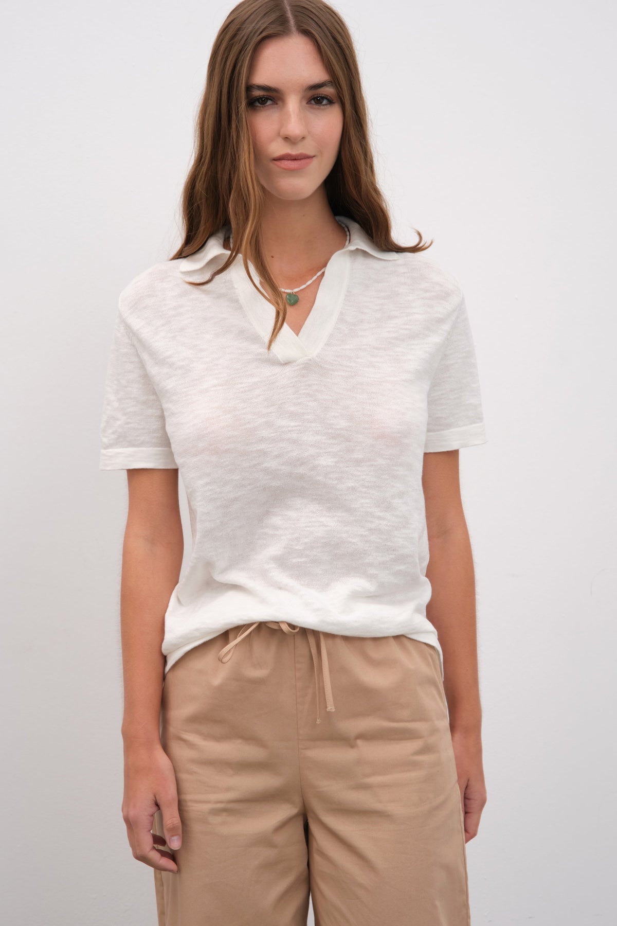 Polo Neck Unisex Knit T-shirt in Slub Cotton