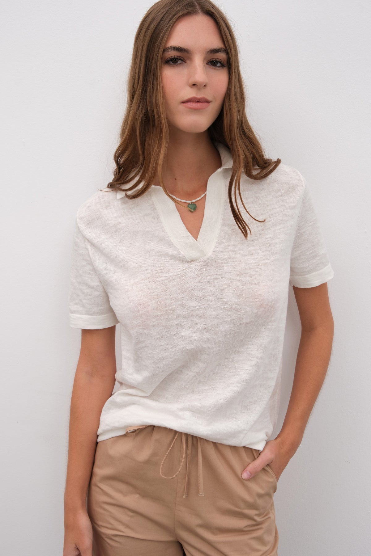 Polo Neck Unisex Knit T-shirt in Slub Cotton