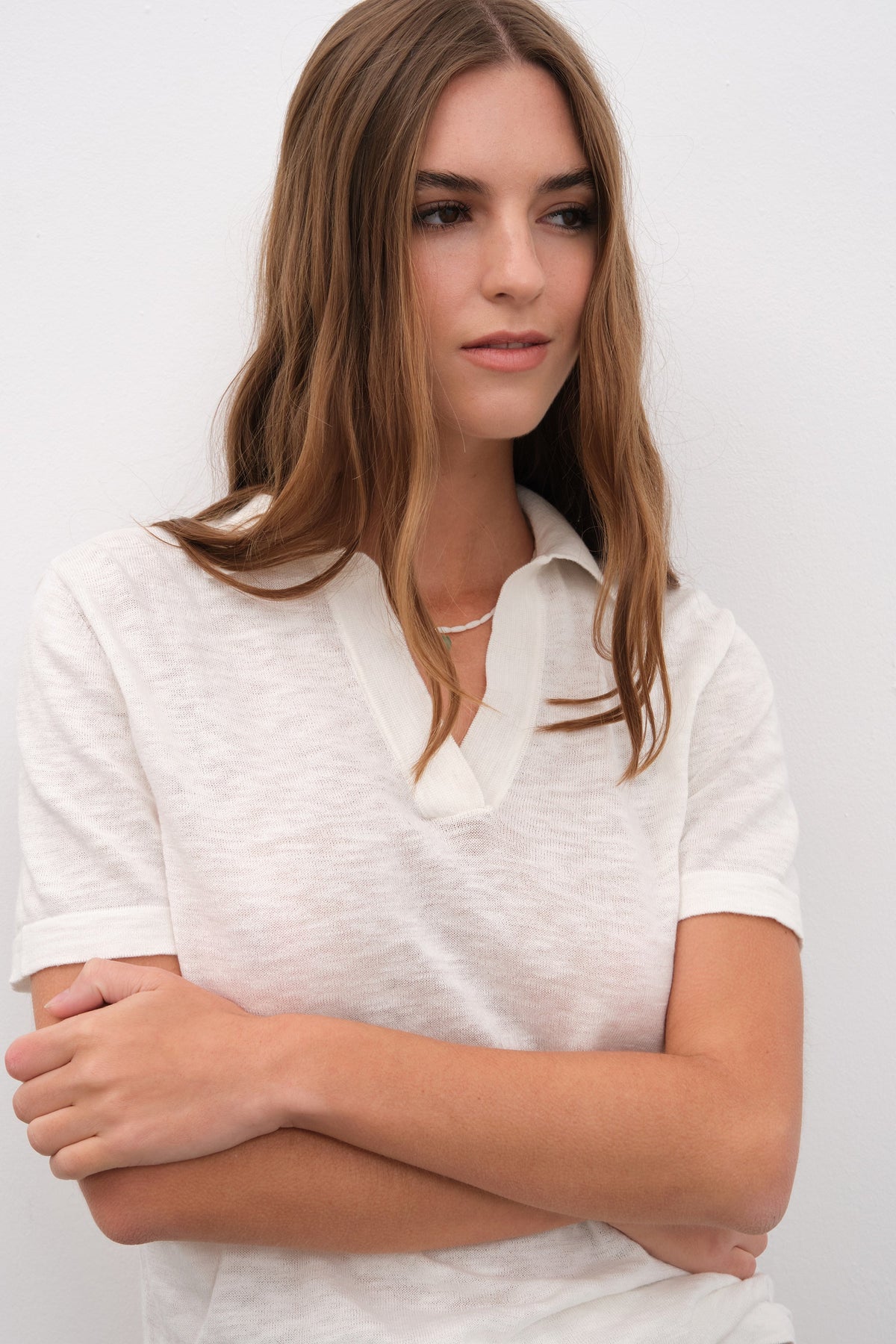 Polo Neck Unisex Knit T-shirt in Slub Cotton
