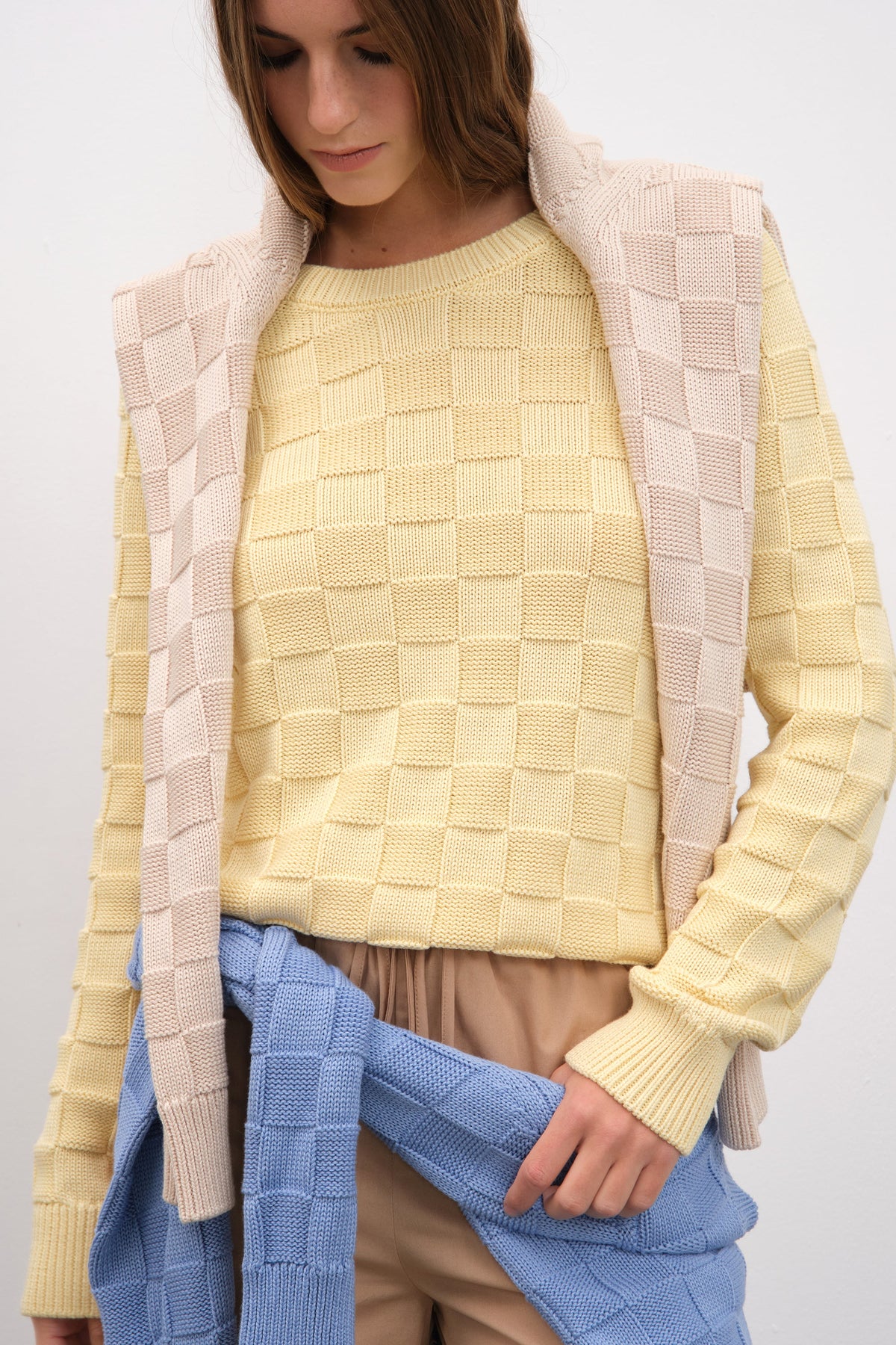 Checker Sweater in Cotton Modal Blend
