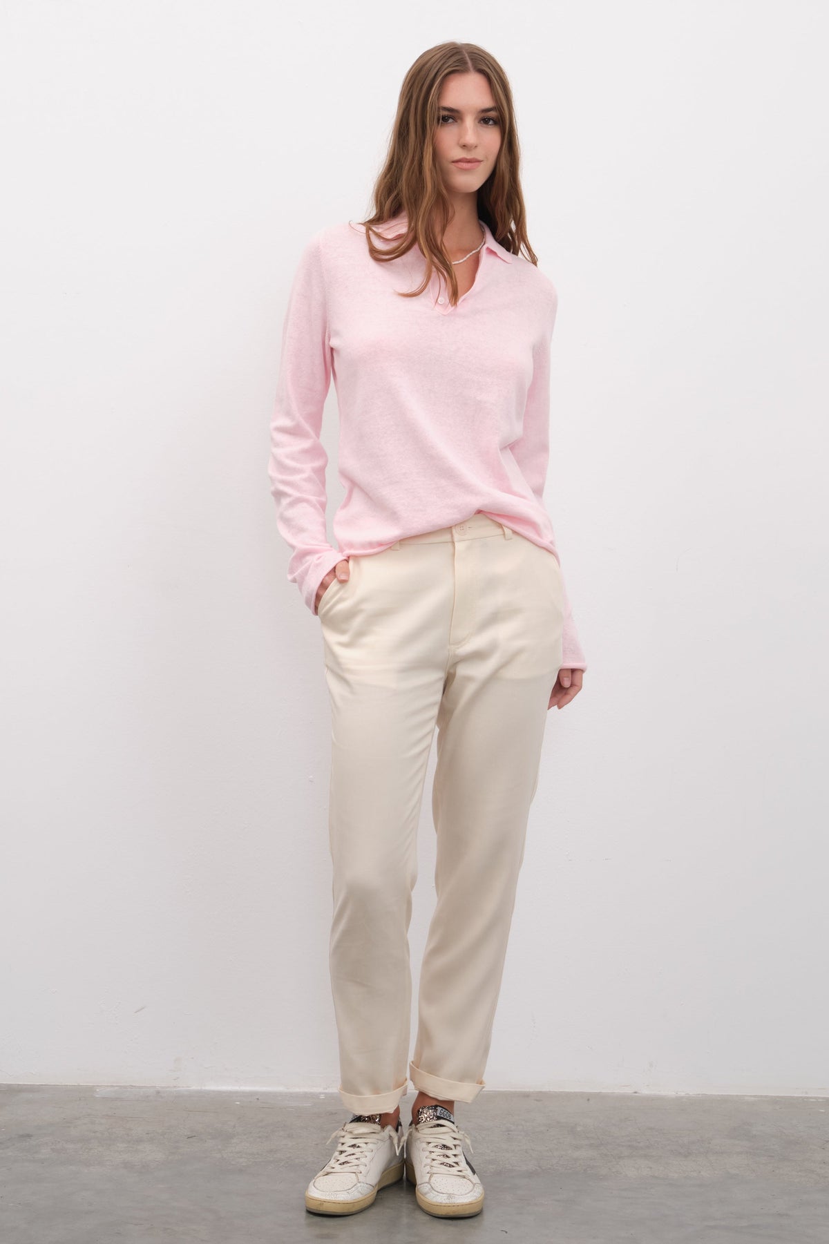 Polo Neck Lightweight Unisex Sweater in Cotton Linen Blend