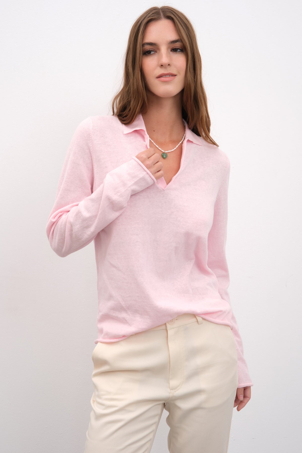Polo Neck Lightweight Unisex Sweater in Cotton Linen Blend