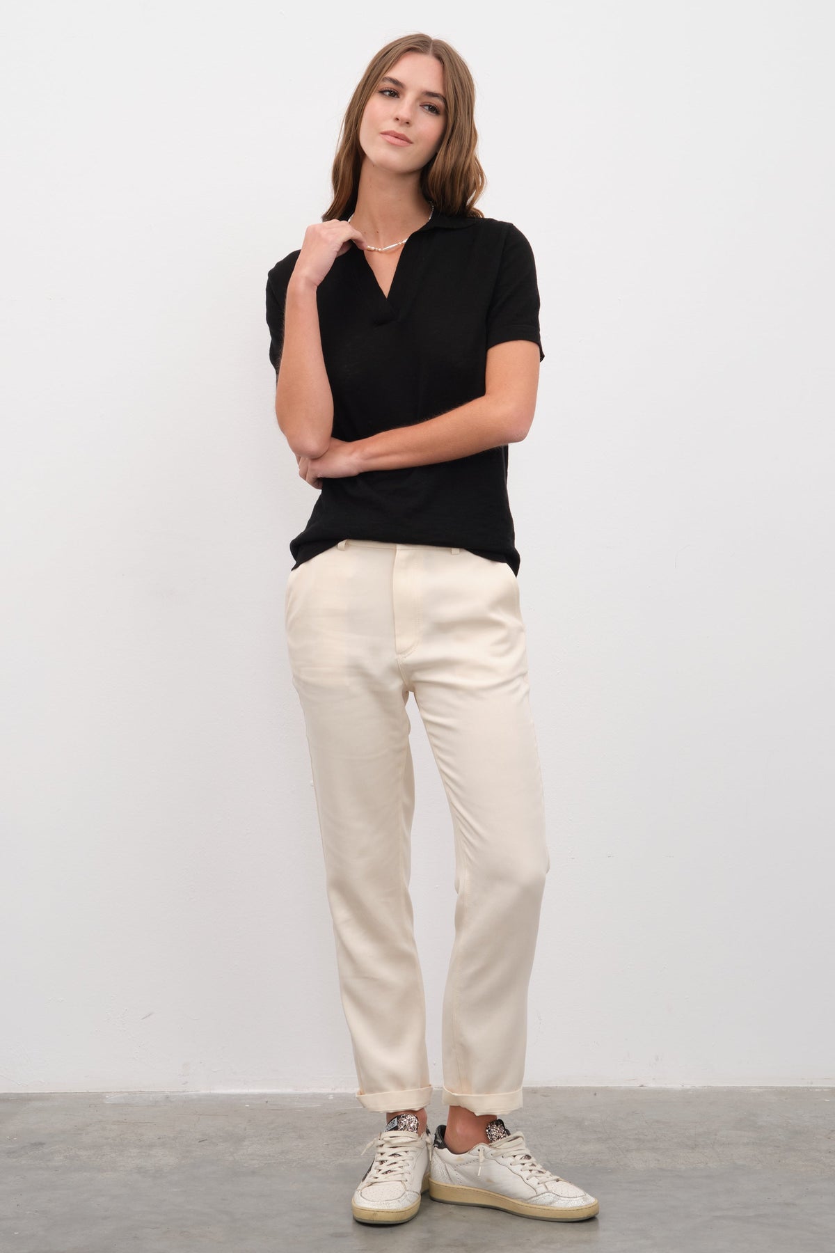 Polo Neck Unisex Knit T-shirt in Slub Cotton