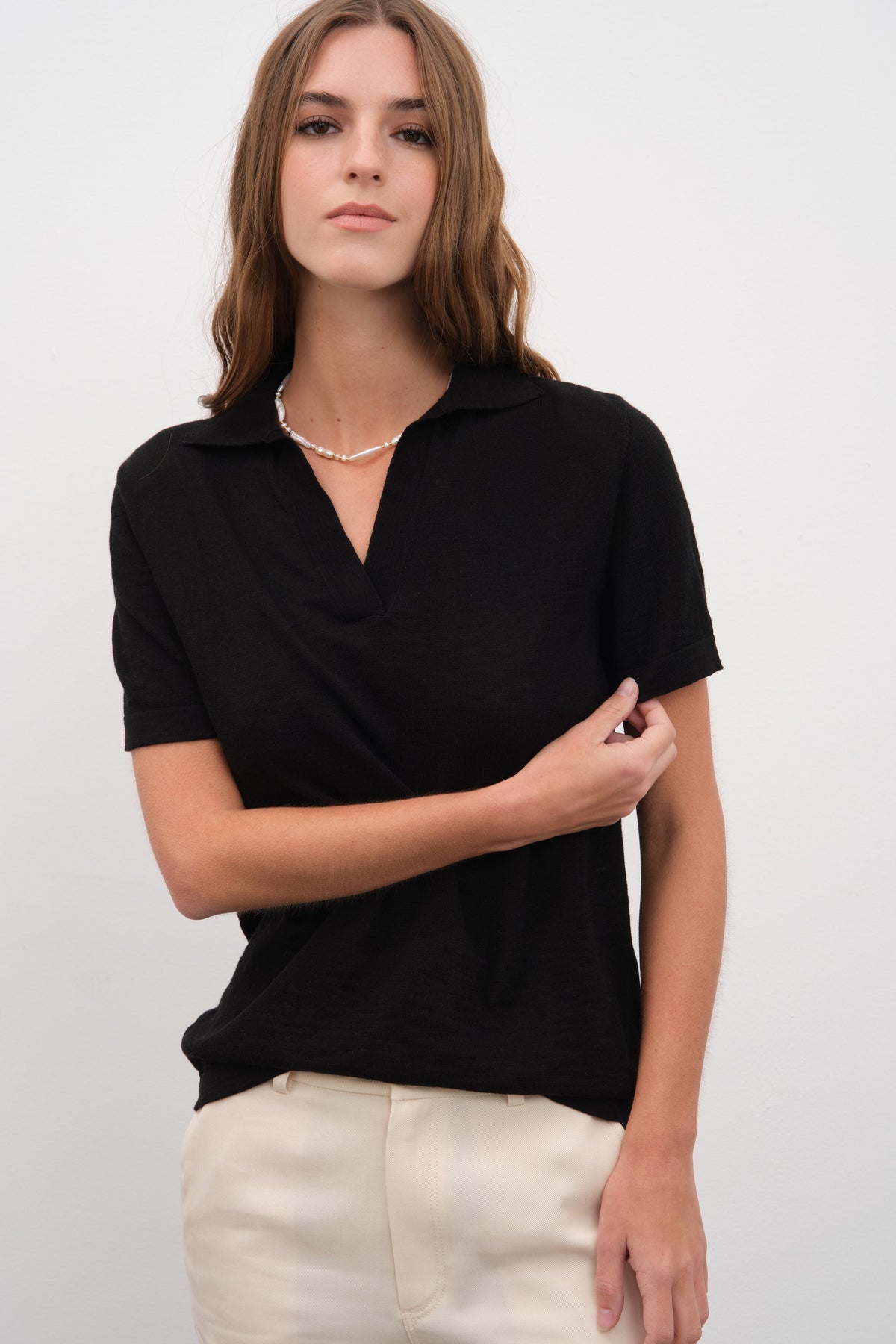 Polo Neck Unisex Knit T-shirt in Slub Cotton
