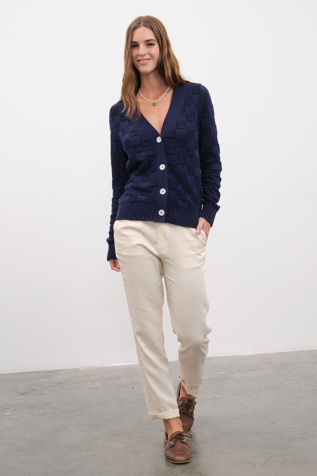 Checker Cardigan in Cotton Modal Blend