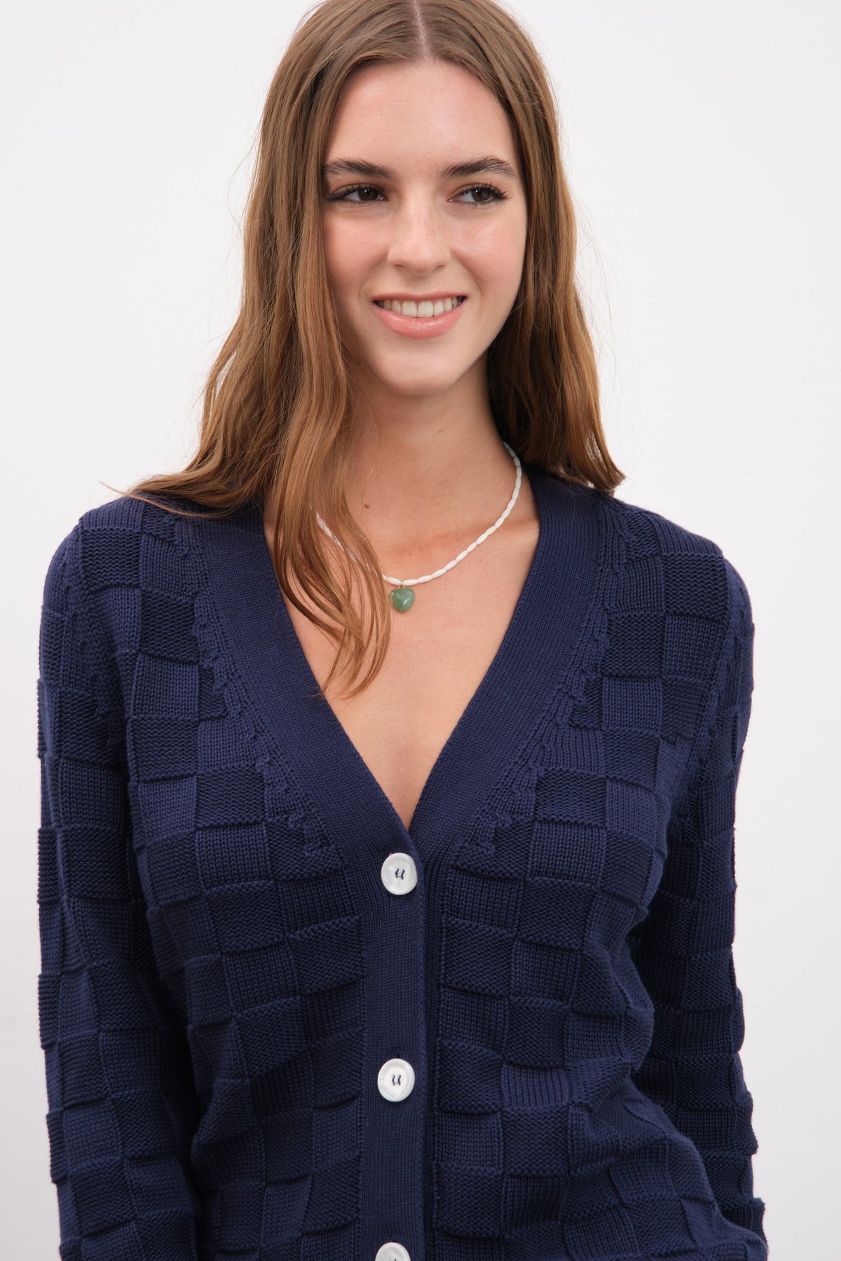 Checker Cardigan in Cotton Modal Blend