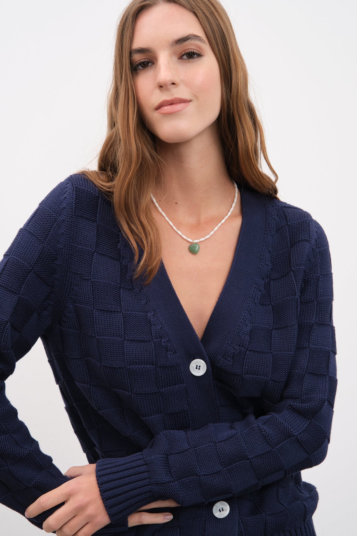 Checker Cardigan in Cotton Modal Blend
