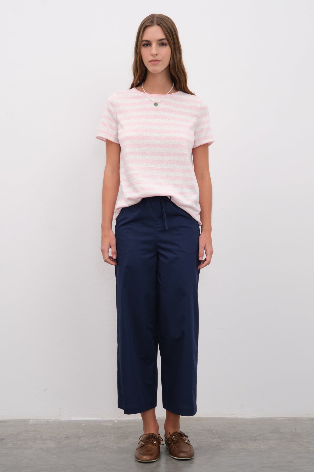 Striped Knit T-shirt in Cotton Linen Blend