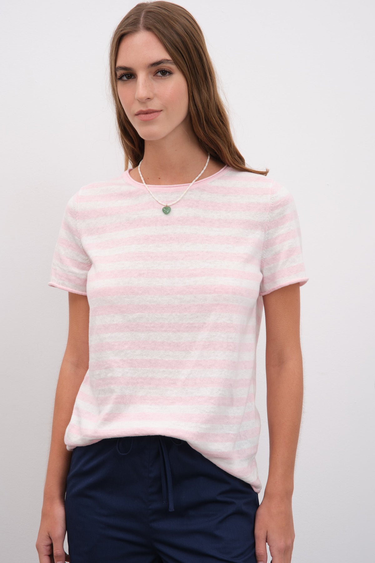 Striped Knit T-shirt in Cotton Linen Blend